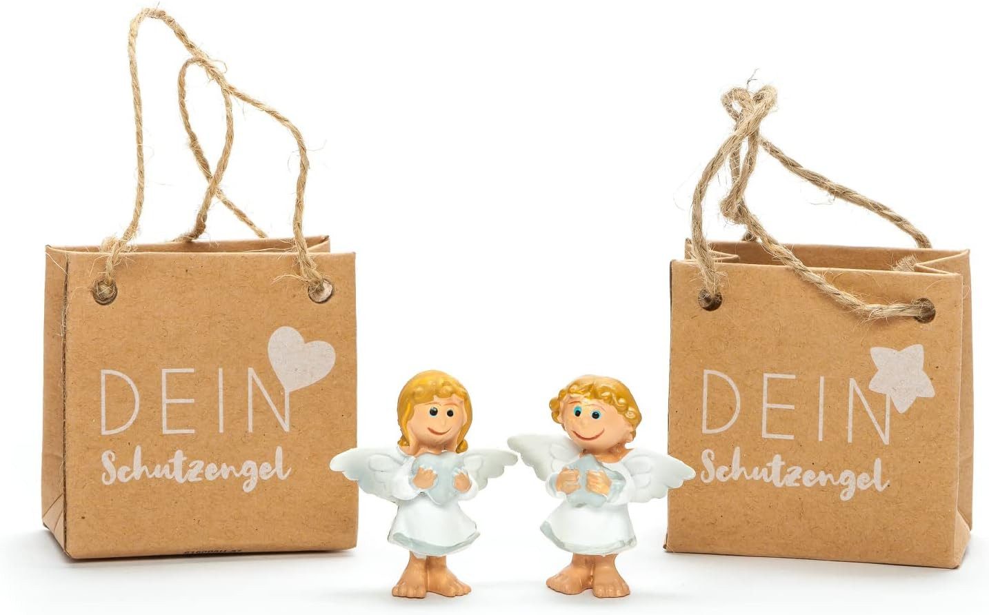 HF Home Flair Engelfigur 24 x kleine Schutzengel in Tüte I Glücksbringer (Weiß / Grau) (1 St), als tolles Gastgeschenk
