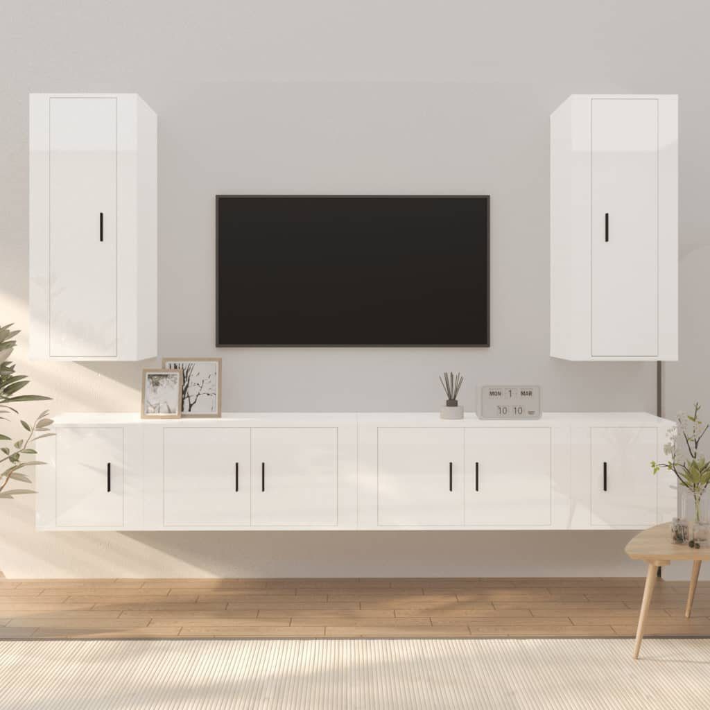 vidaXL TV-Schrank 6-tlg. TV-Schrank-Set Hochglanz-Weiß Holzwerkstoff (6-St)