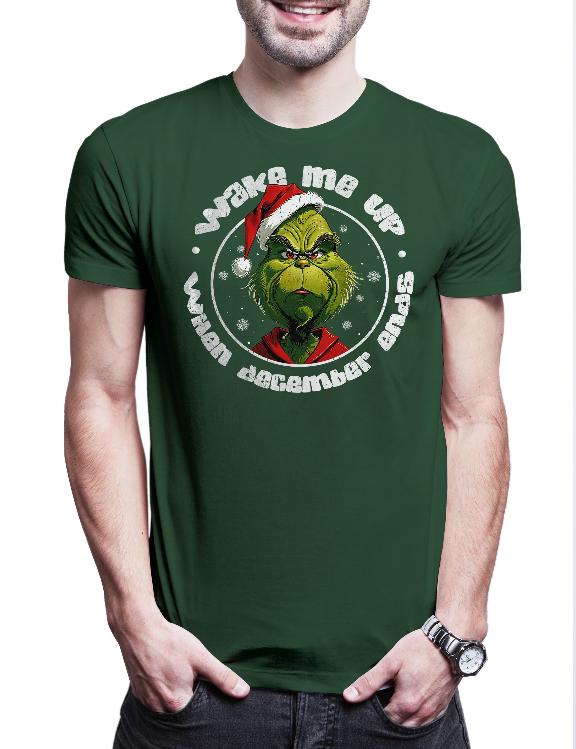 Print-Shirt Wake Me Up X-Mas Herren T-Shirt Before December Ends Weihnachtsmann