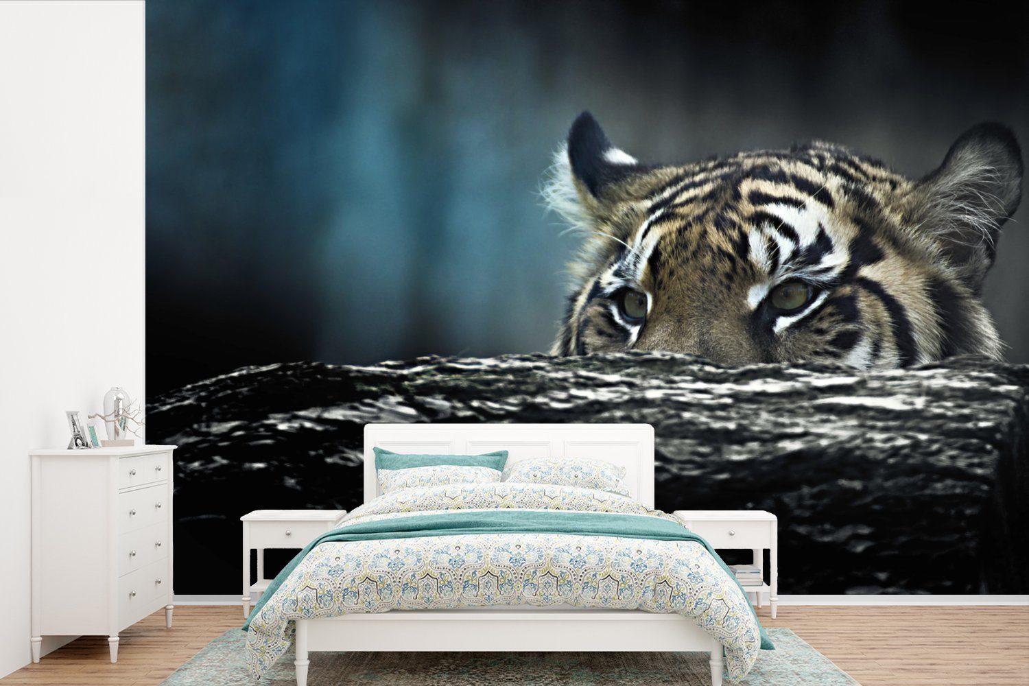 MuchoWow Fototapete Tiger - Rüssel - Tarnfarbe, Matt, bedruckt, (6 St), Wallpaper für Wohnzimmer, Schlafzimmer, Kinderzimmer, Vinyl Tapete