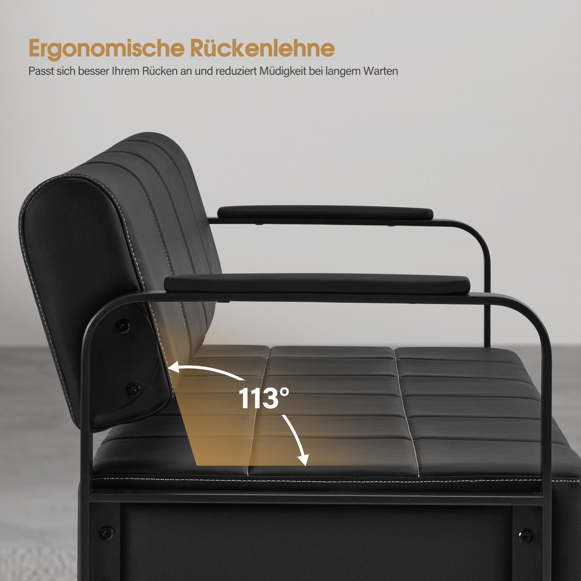 Barberpub Sitzbank BarberPub Sitzbank mit Rückenlehne W528 (Schwarz-Gold/Kunstleder) – Bild 5 von 5