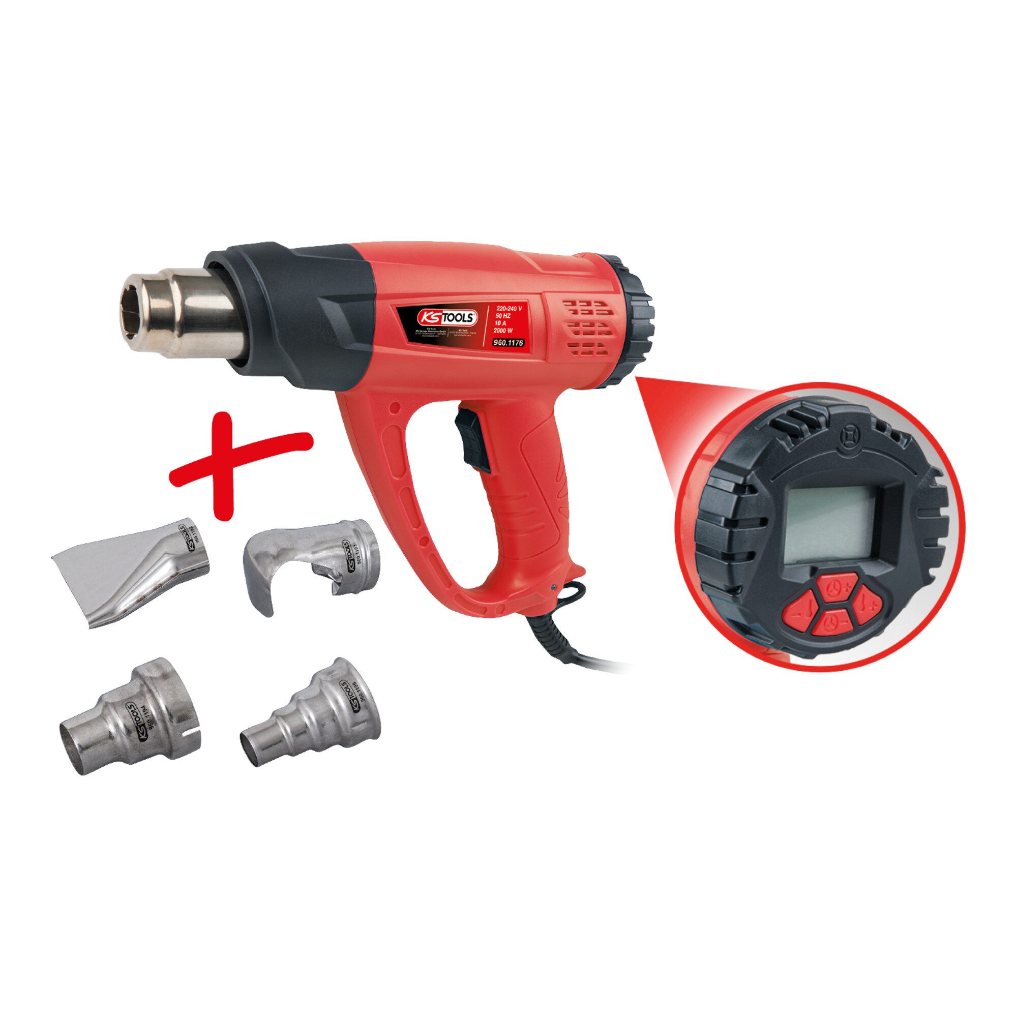 KS Tools Heißluftgebläse KS Tools Heißluftgebläsepistolen-Satz, Digital, 5-teilig