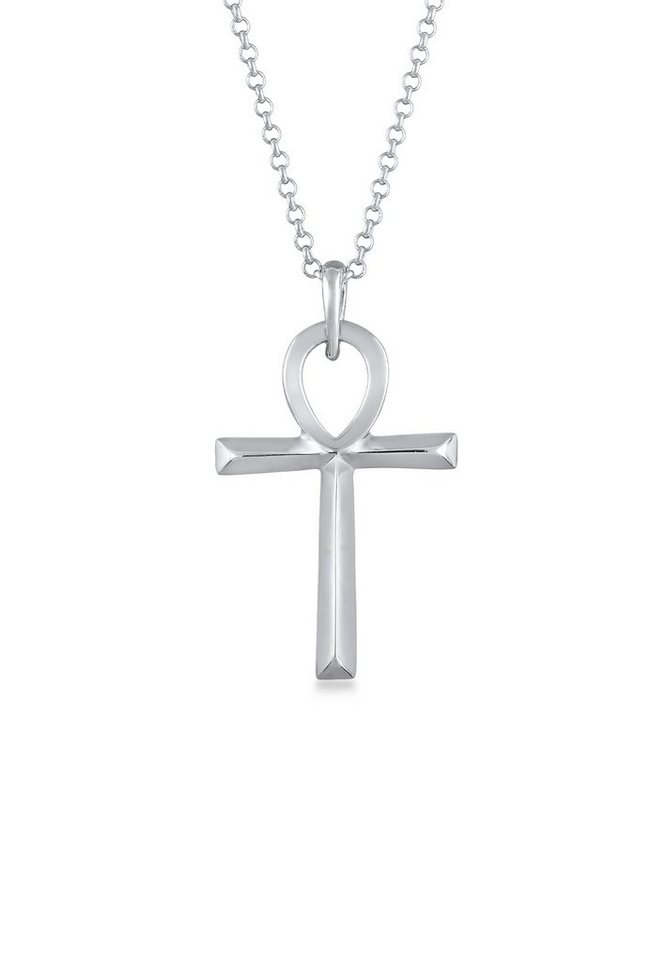 Kuzzoi Lange Kette Herren Ankh Kreuz Anhänger 925 Silber