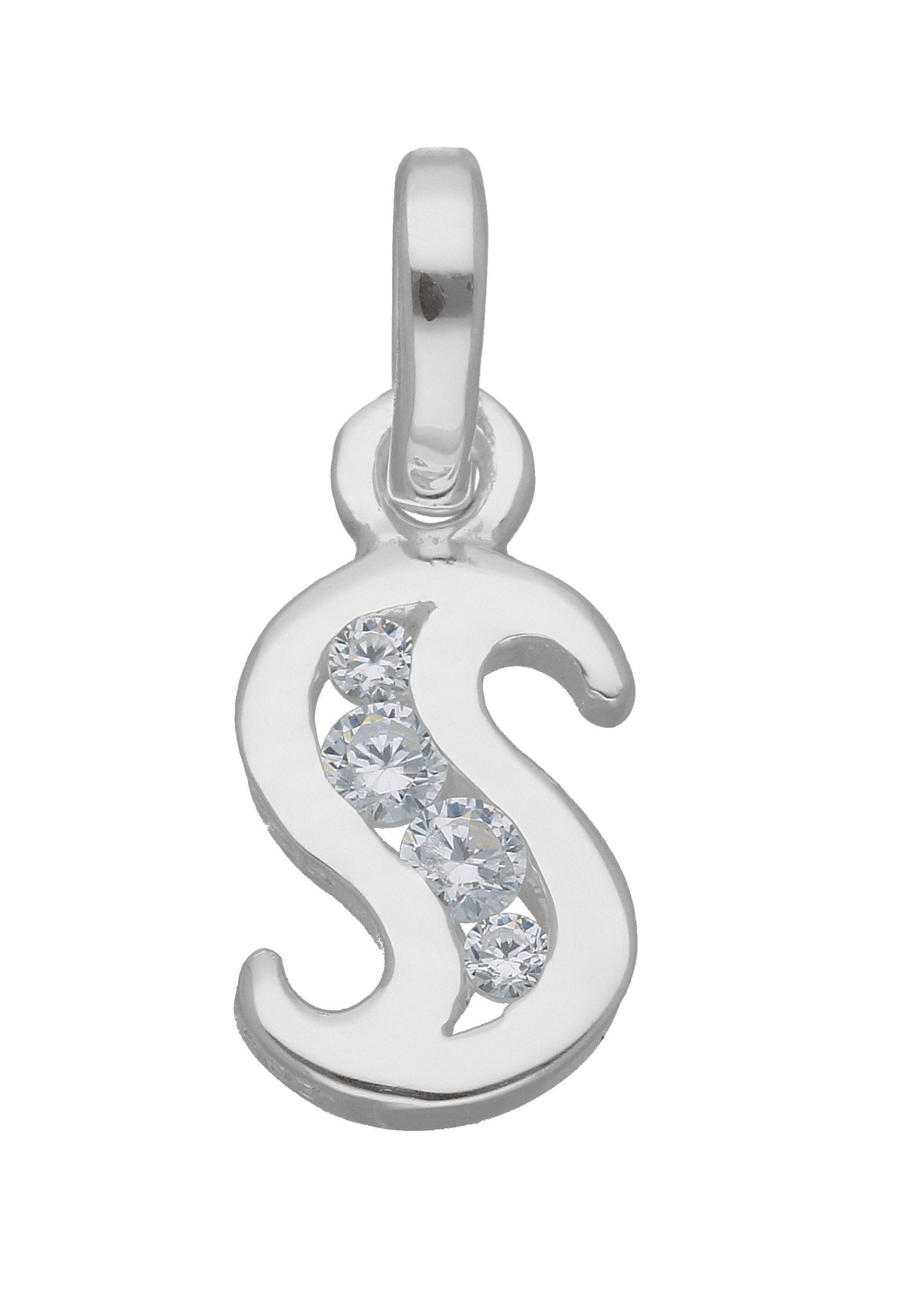 Adelia´s Namenskette Halskette - Namenskette mit Buchstabenanhänger S mit Zirkonia, Schmuckset mit bis 45 cm stufenlos verstellbarer 925 Silber Halskette