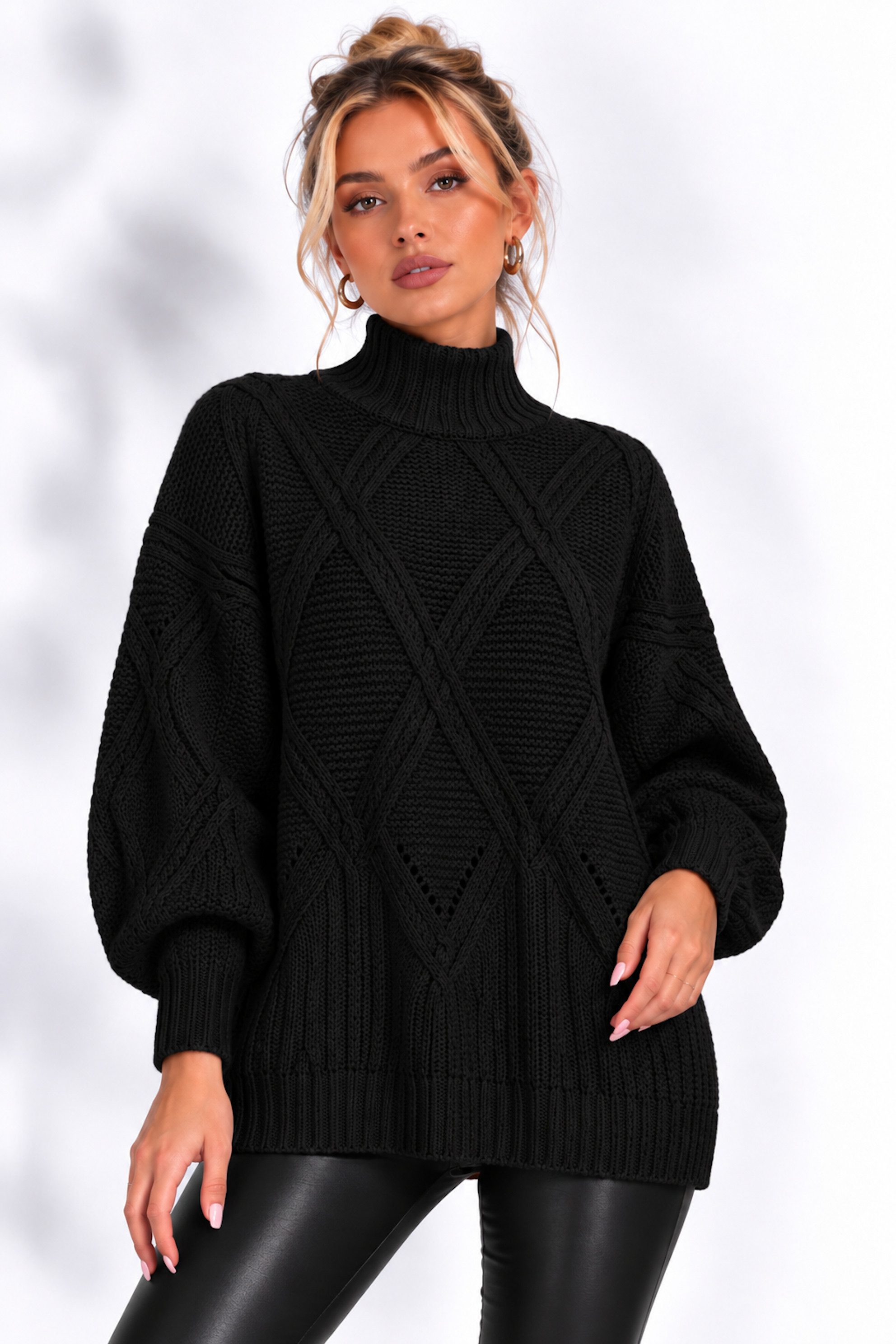 Worldclassca Strickpullover WORLDCLASSCA Oversize Strickpulllover Zopf Muster mit Stehkragen Neue Kollektion - Stilvolle und gemütliche Strickmode für Damen