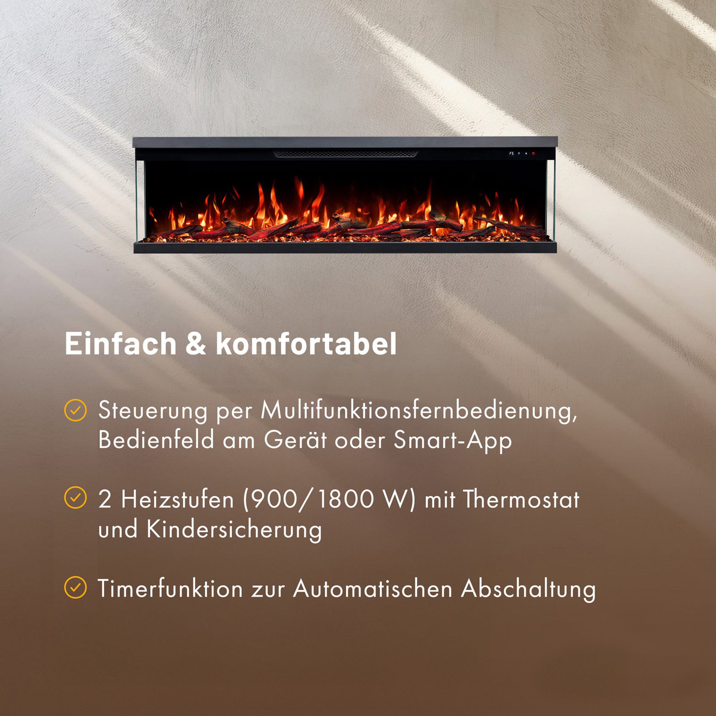 GF Core Elektrokamin Insert Wandkamin mit 3D Feuer und Heizung (Thermostat, 900- 1800 W), Elektrischer Stand-, Wand- oder Einbaukamin mit APP Steuerung, LED – Bild 4 von 5