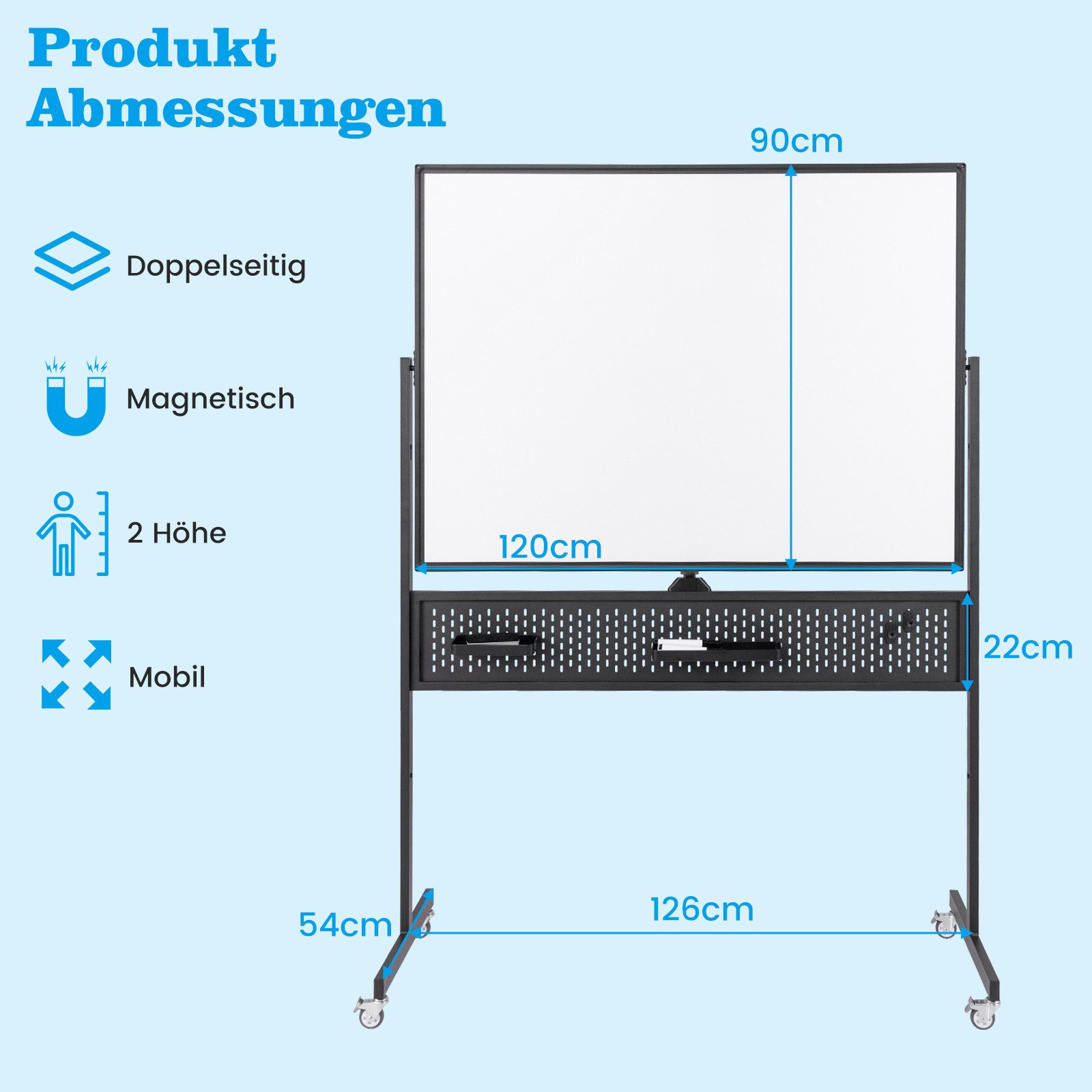 COSTWAY Magnettafel, 120x90cm Whiteboard mit Zubehör doppelseitig magnetisch