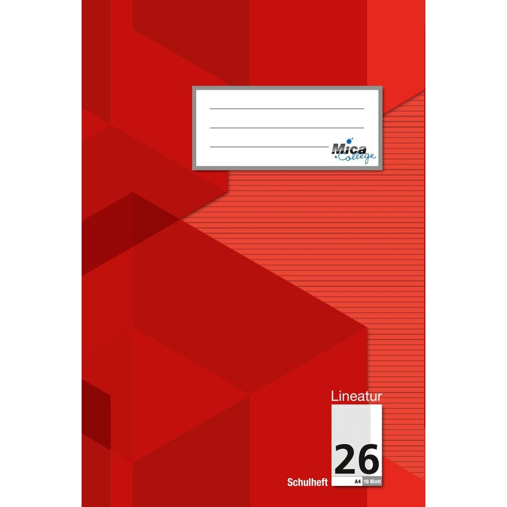 MICA Schulheft Schulheft A4 - Lineatur 26 - kariert mit Rand - 16 Blatt