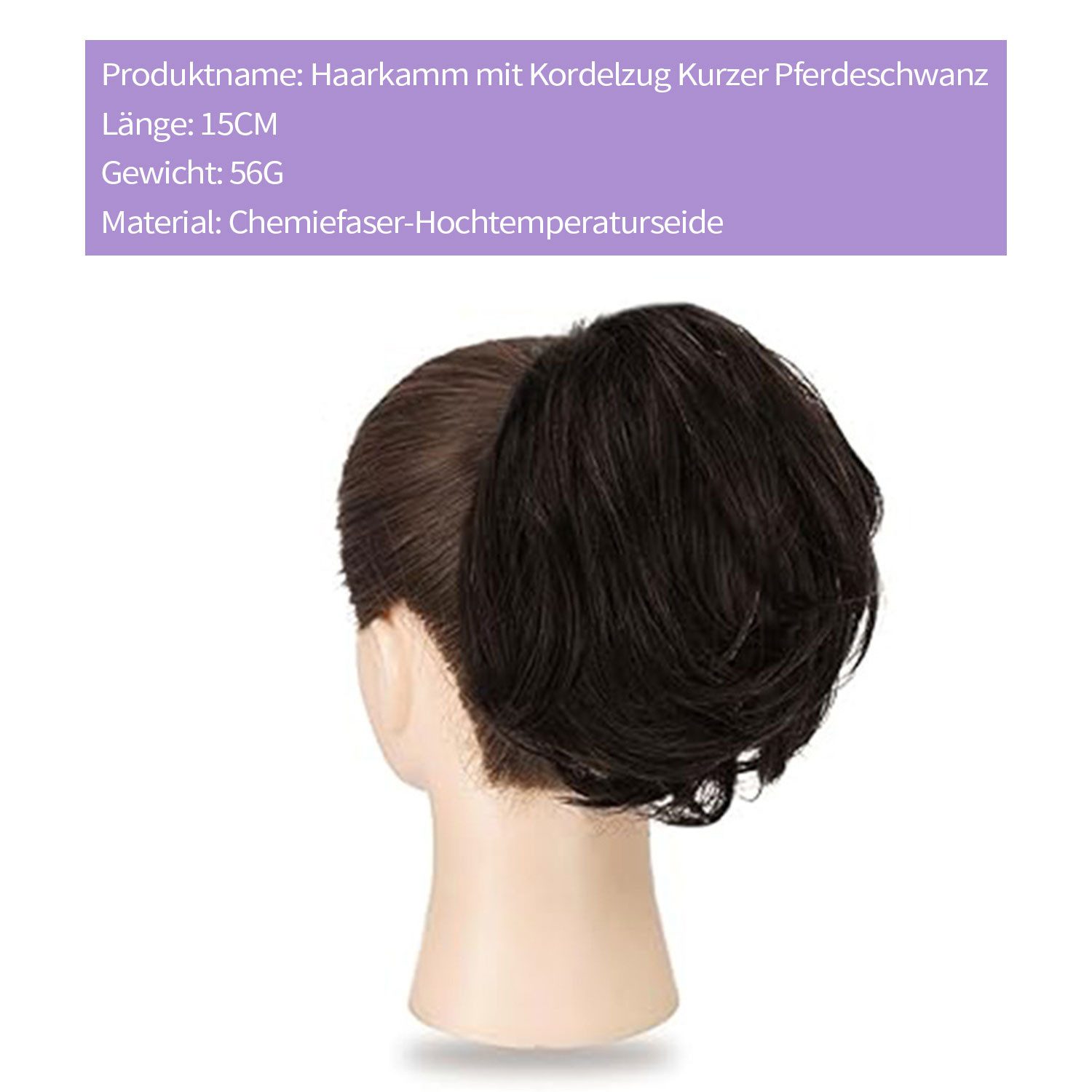 Refttenw Kunsthaarperücke Haarteil Hair Extensions kurzes Pferdeschwanz-Brötchen, 15cm Synthetische Haarteile mit Kamm