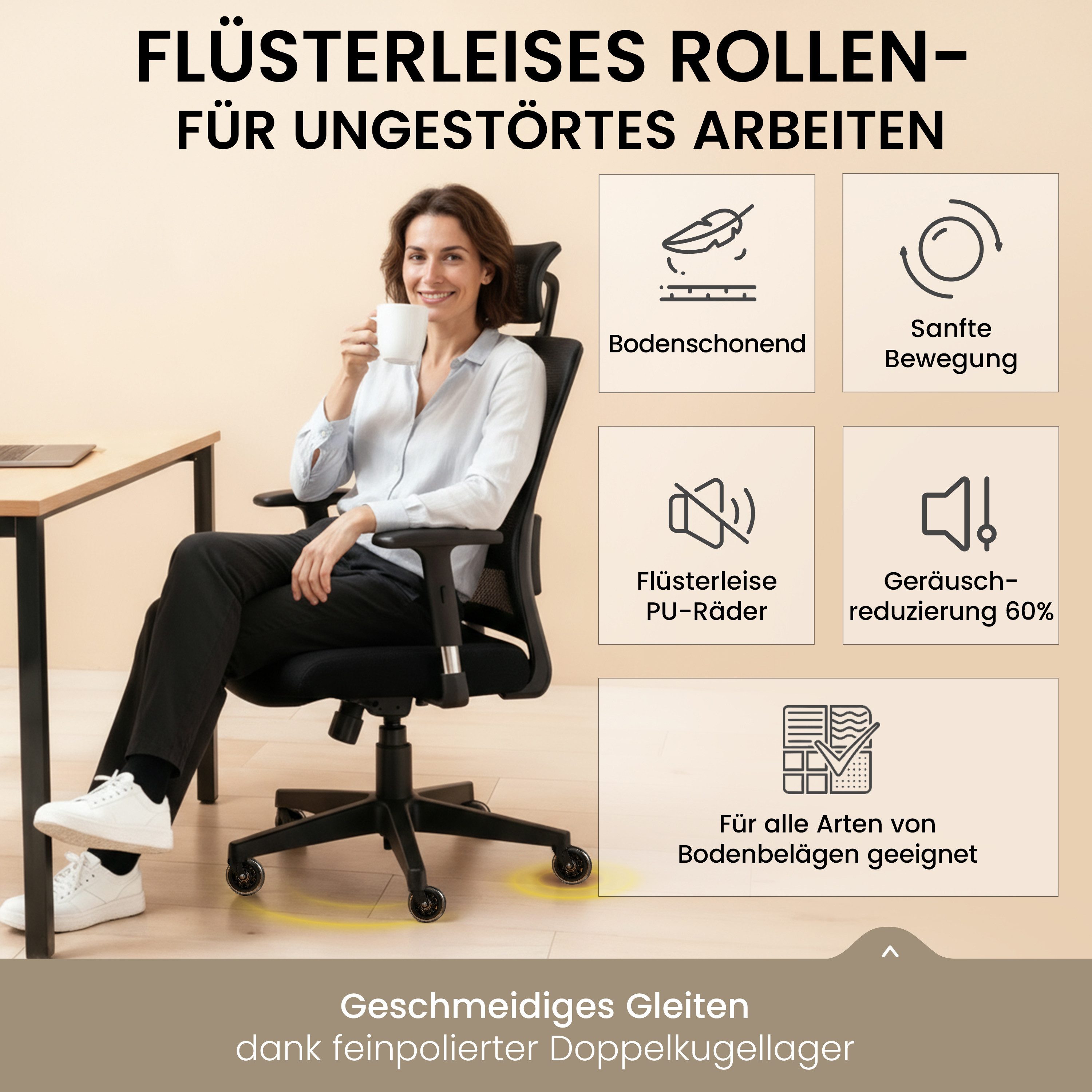 TPFLiving Stuhlrolle TPFLiving Bürostuhlrollen - Stuhlrollen Premium - 10 Jahre Garantie, (5-St., 5er Set Rollen für Bürostuhl 11x22mm - Invictus ProGlide transparent), Von uns entwickelt für höchste dynamische Belastungen bis 400 kg