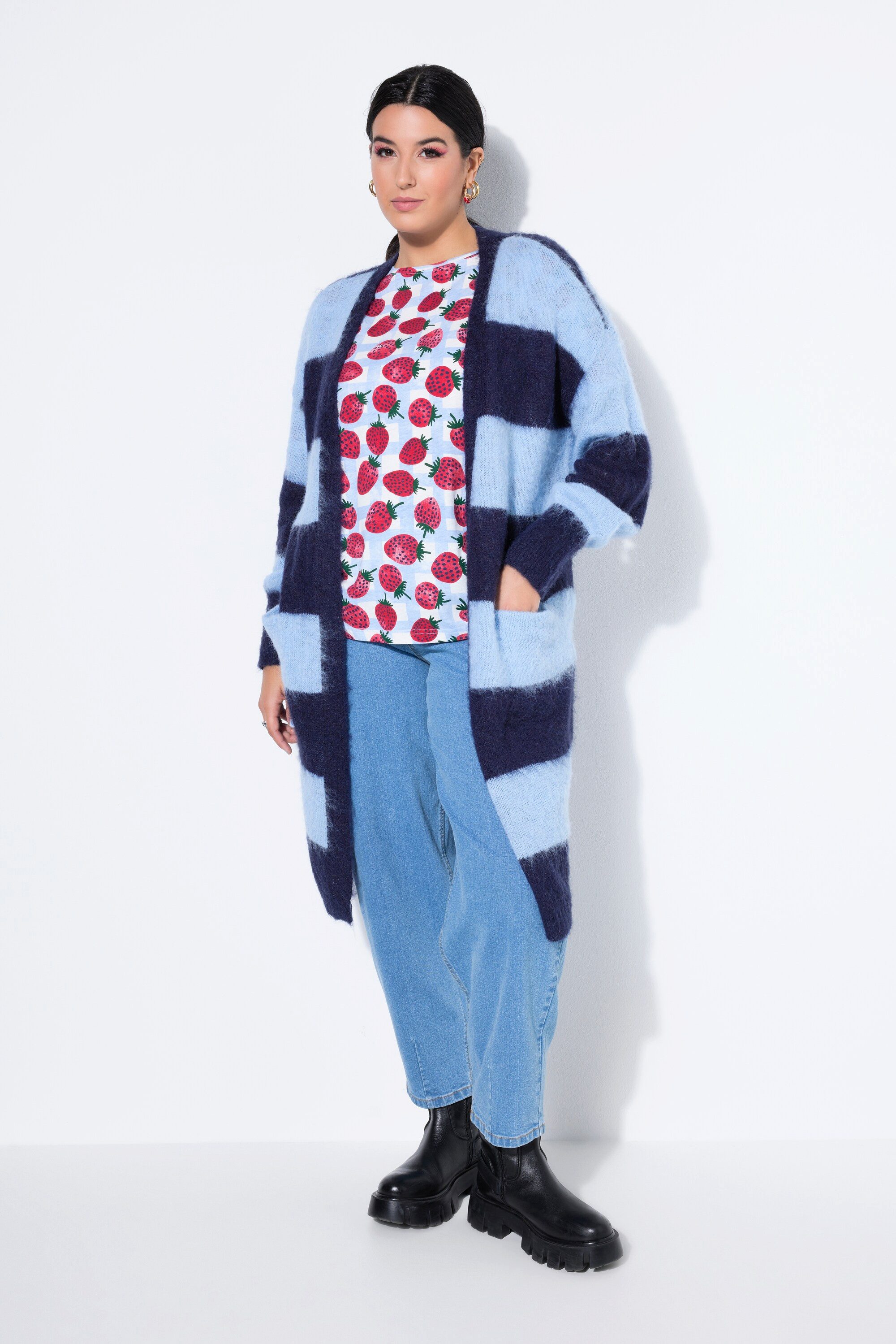 Studio Untold Strickjacke Long-Strickjacke offene Form Blockstreifen günstig online kaufen