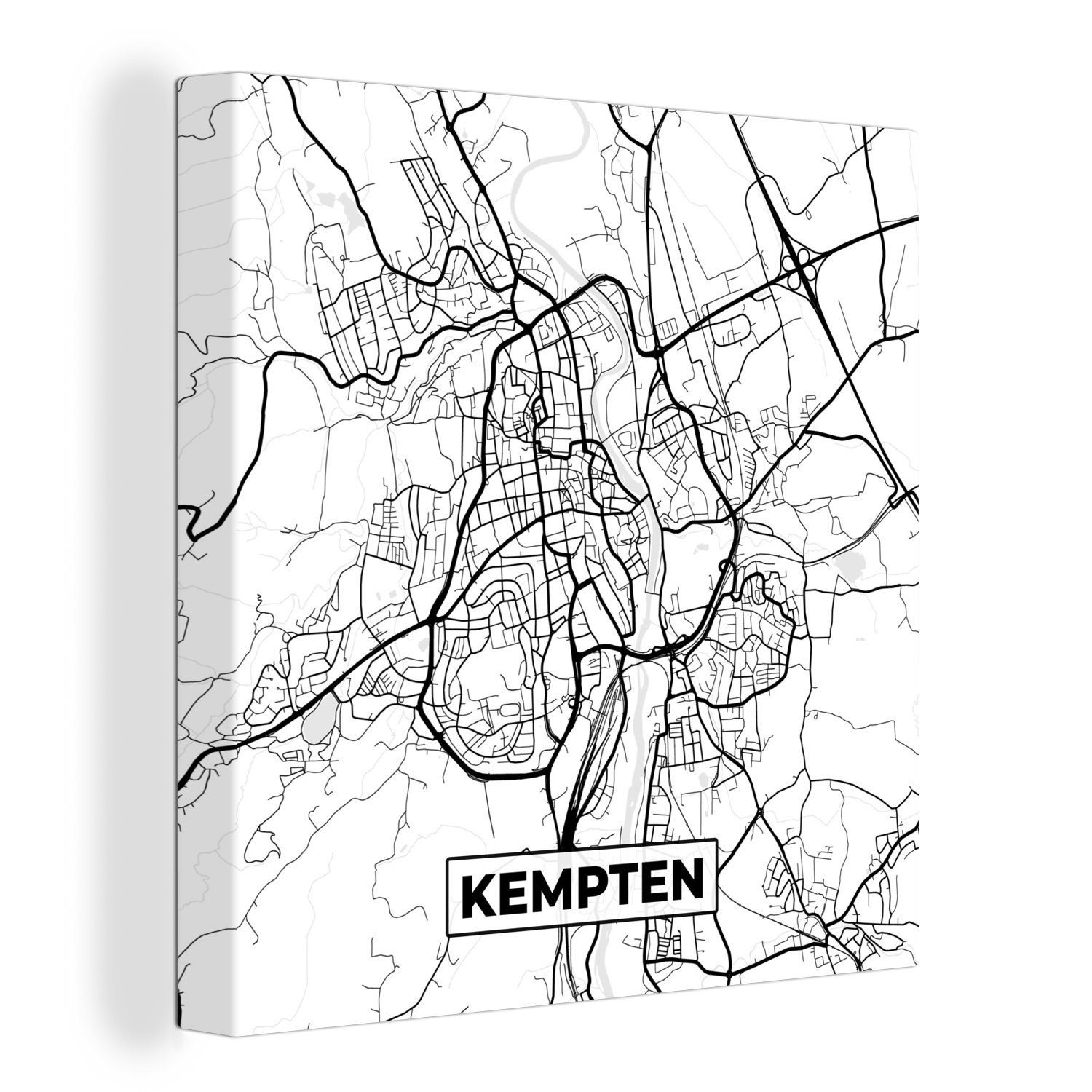 OneMillionCanvasses® Leinwandbild Karte - Stadtplan - Kempten, (1 St), Leinwand Bilder für Wohnzimmer Schlafzimmer