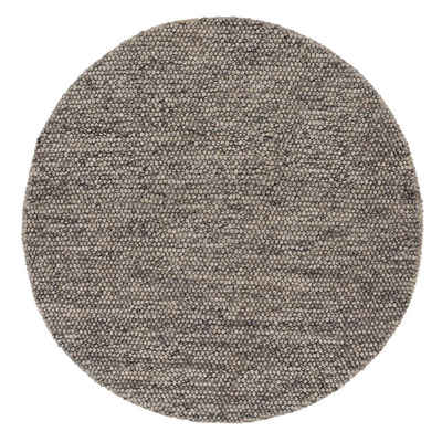 Wollteppich Teppich Ravi rund 90 cm - 60% Wolle, Eierschale, Urbanara, Rund, Höhe: 15 mm, Handgewebter Wollteppich mit Mellierung & Grober Struktur