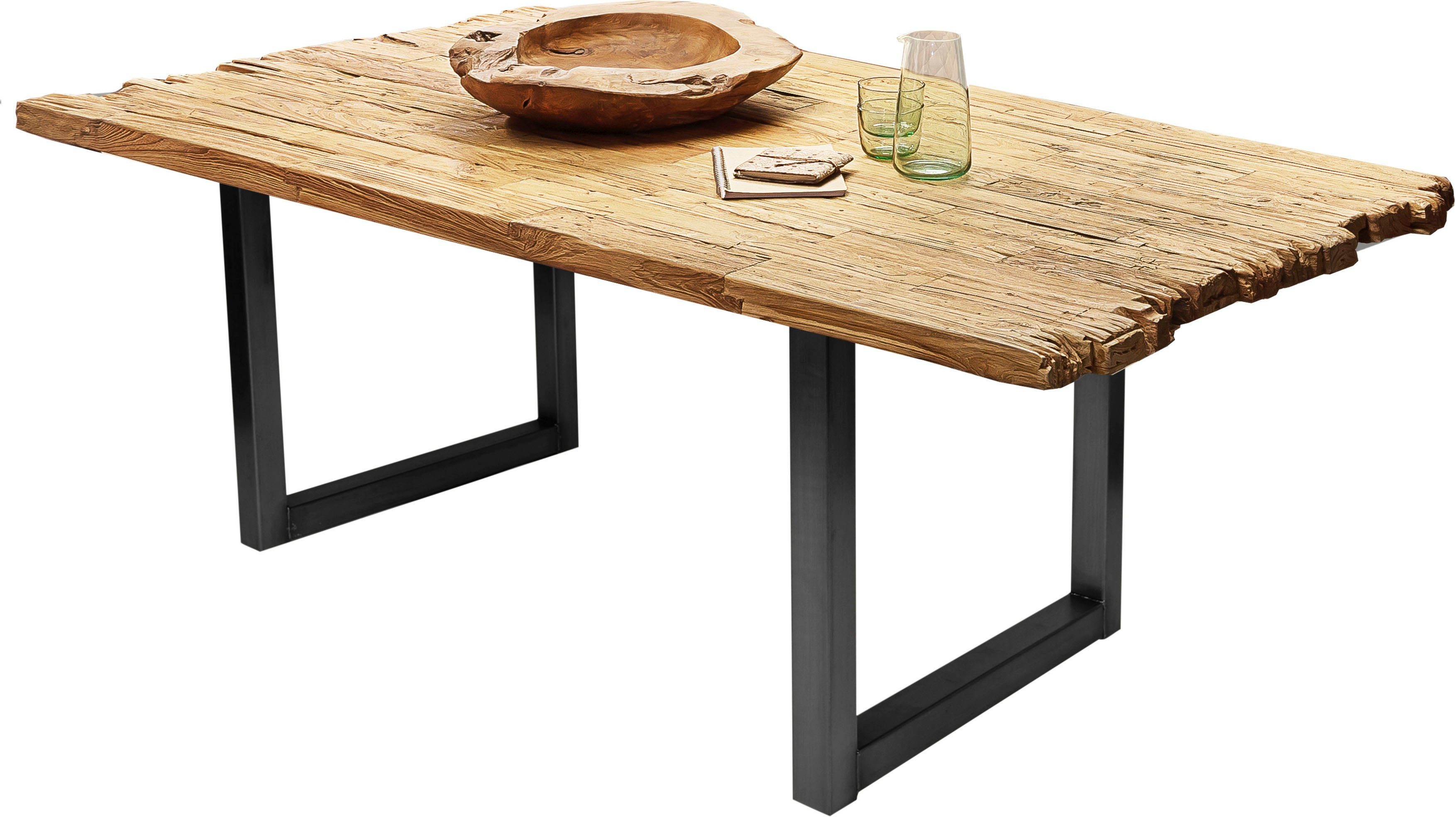 SIT Esstisch, Platte mit Bruchkante Holz | Natur, Antikschwarz aus Antikschwarz recyceltem