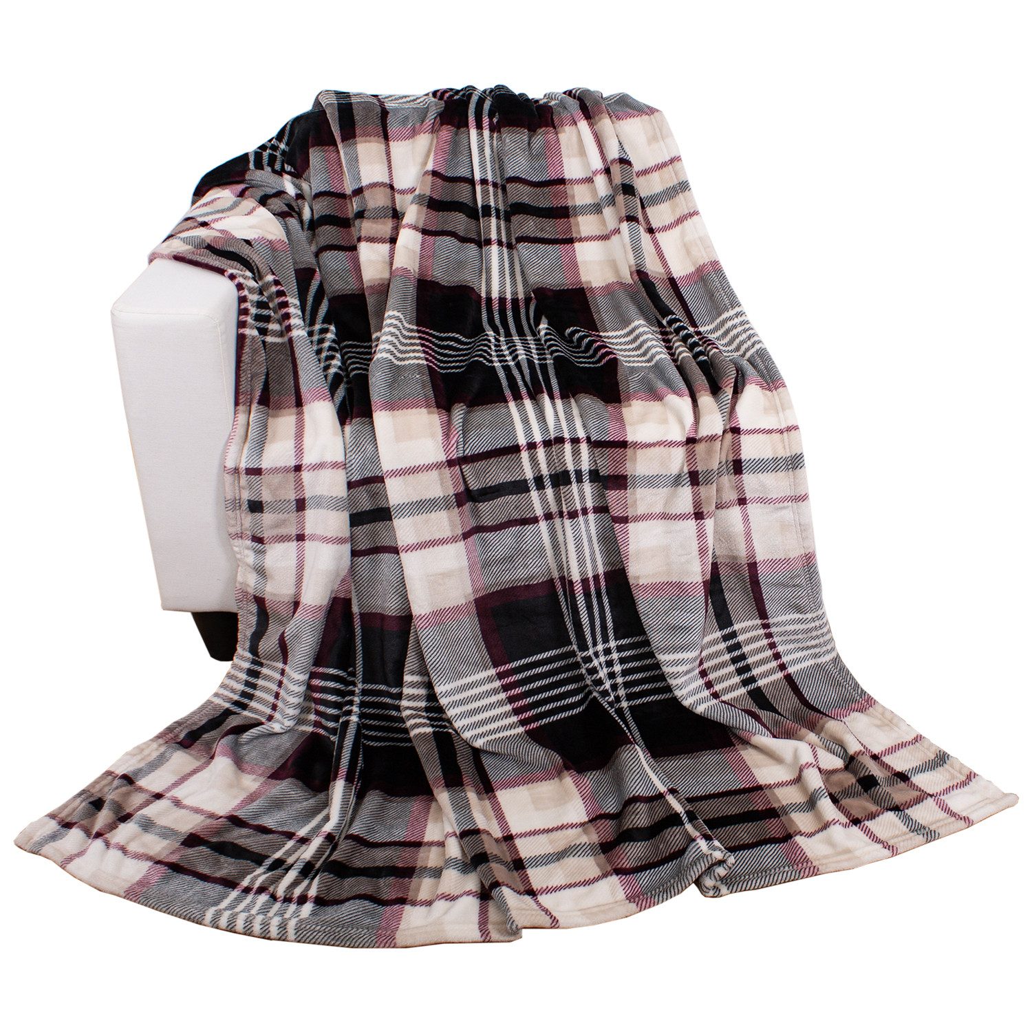 Wohndecke Flanelldecke Karo Kuscheldecke Wolldecke Wohndecke 150x200cm Schwarz, Mojawo