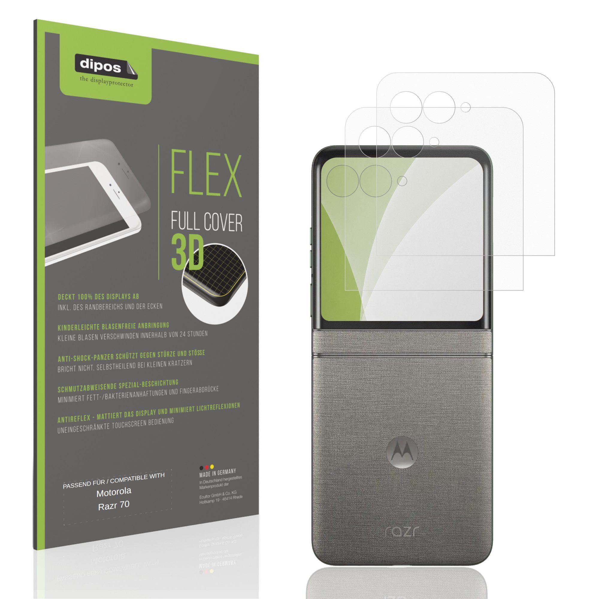 dipos Displayschutzfolie Schutzfolie für Motorola Razr 70 Aussenseite, 2 Stück, Displayschutz Schutz Folie Made in Germany