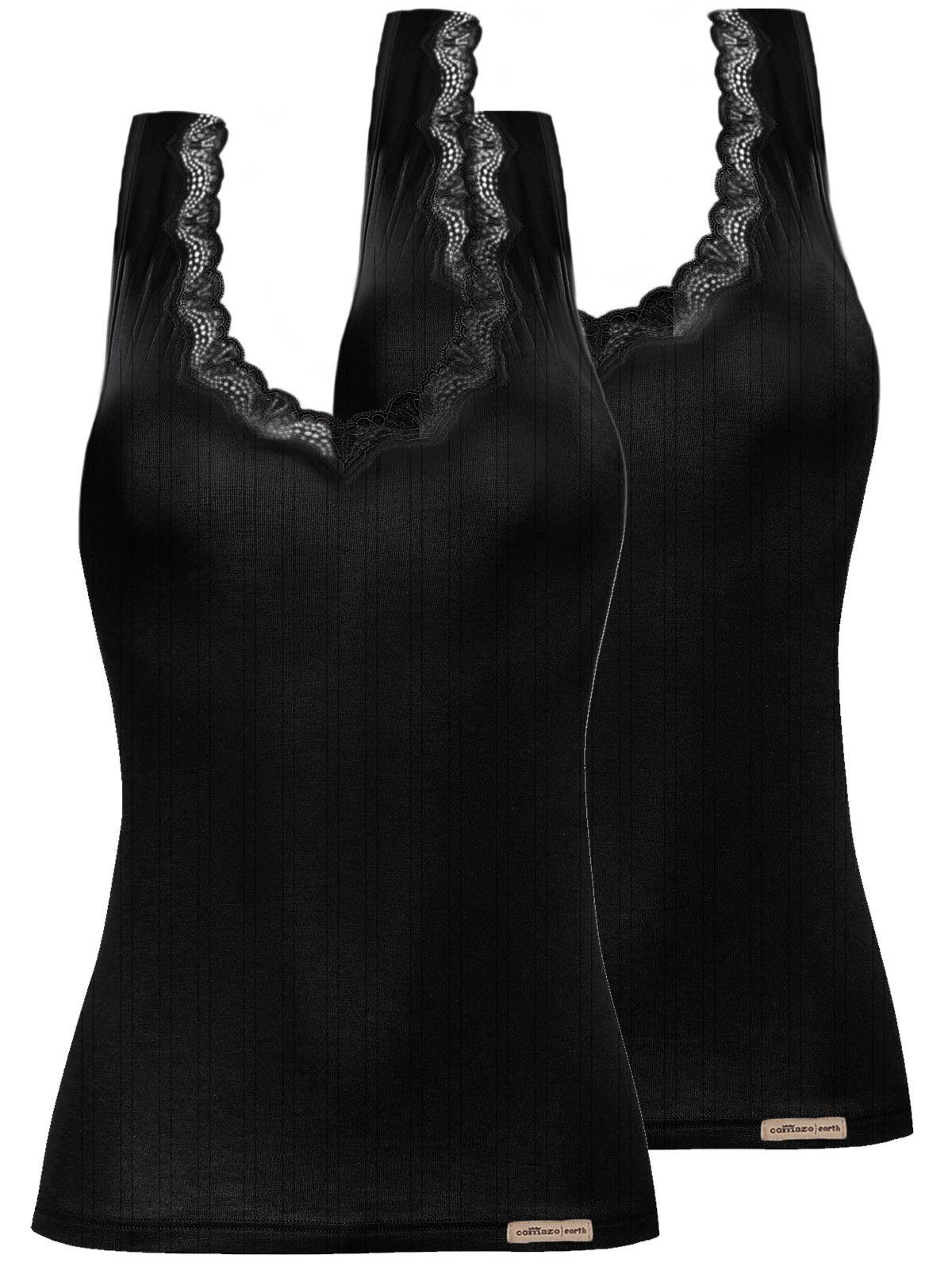 COMAZO Achselhemd 2er Pack Damen Baumwoll Achselträgerhemd (Stück, 2-St) Vegan schwarz