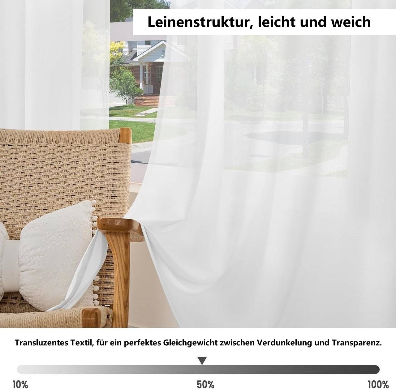 Woltu Gardine (2 St), Kräuselband, halbtransparent, Vorhänge Leinenoptik günstig online kaufen