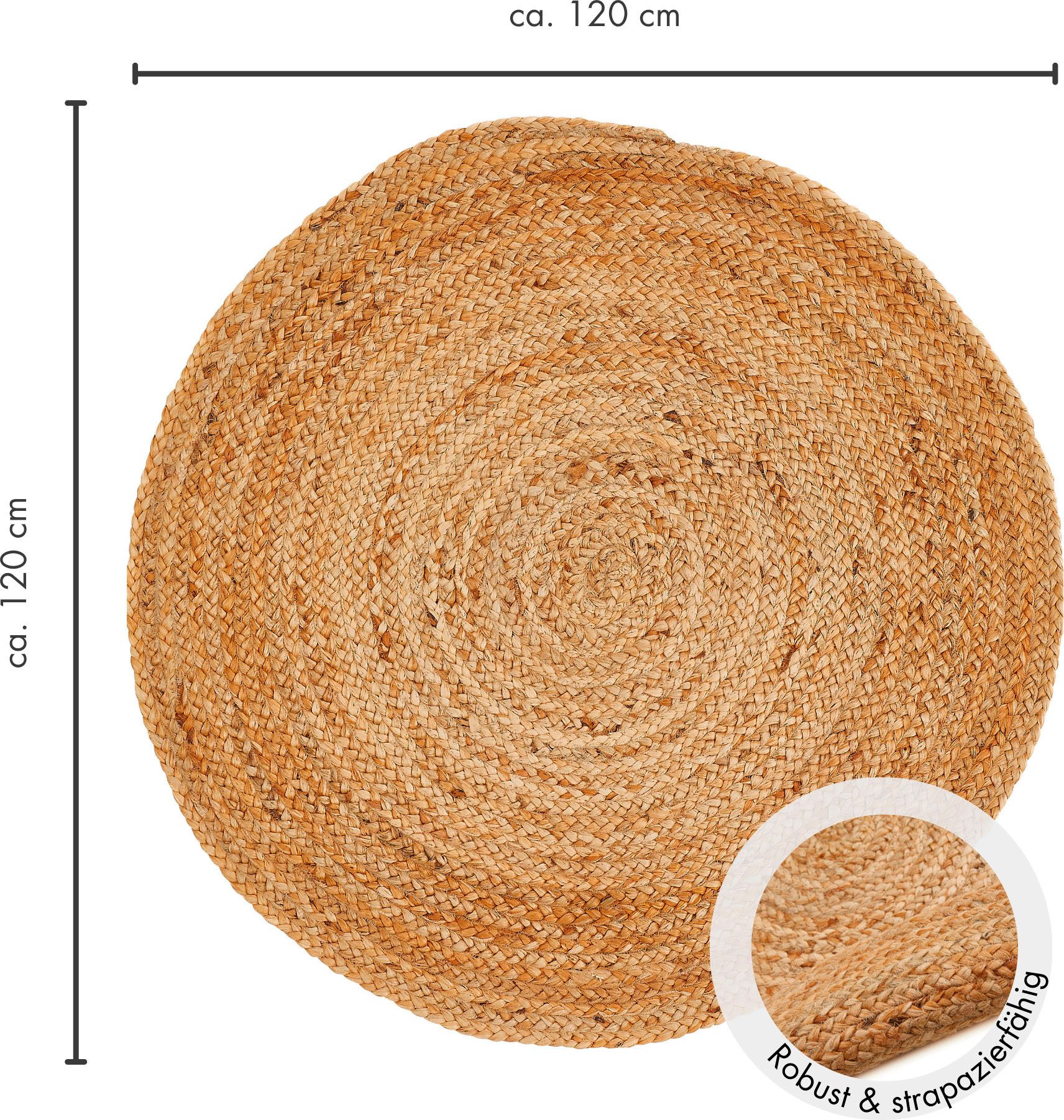 LUXOR living Teppich Mamda 2, Juteteppich, rund, Höhe: 6 mm, Flachgewebe, handgeflochten, Flecht Design, Naturfaser, Boho-Style. Reduzierter Preis € 47,59. Unverbindliche Preisempfehlung € 79,99