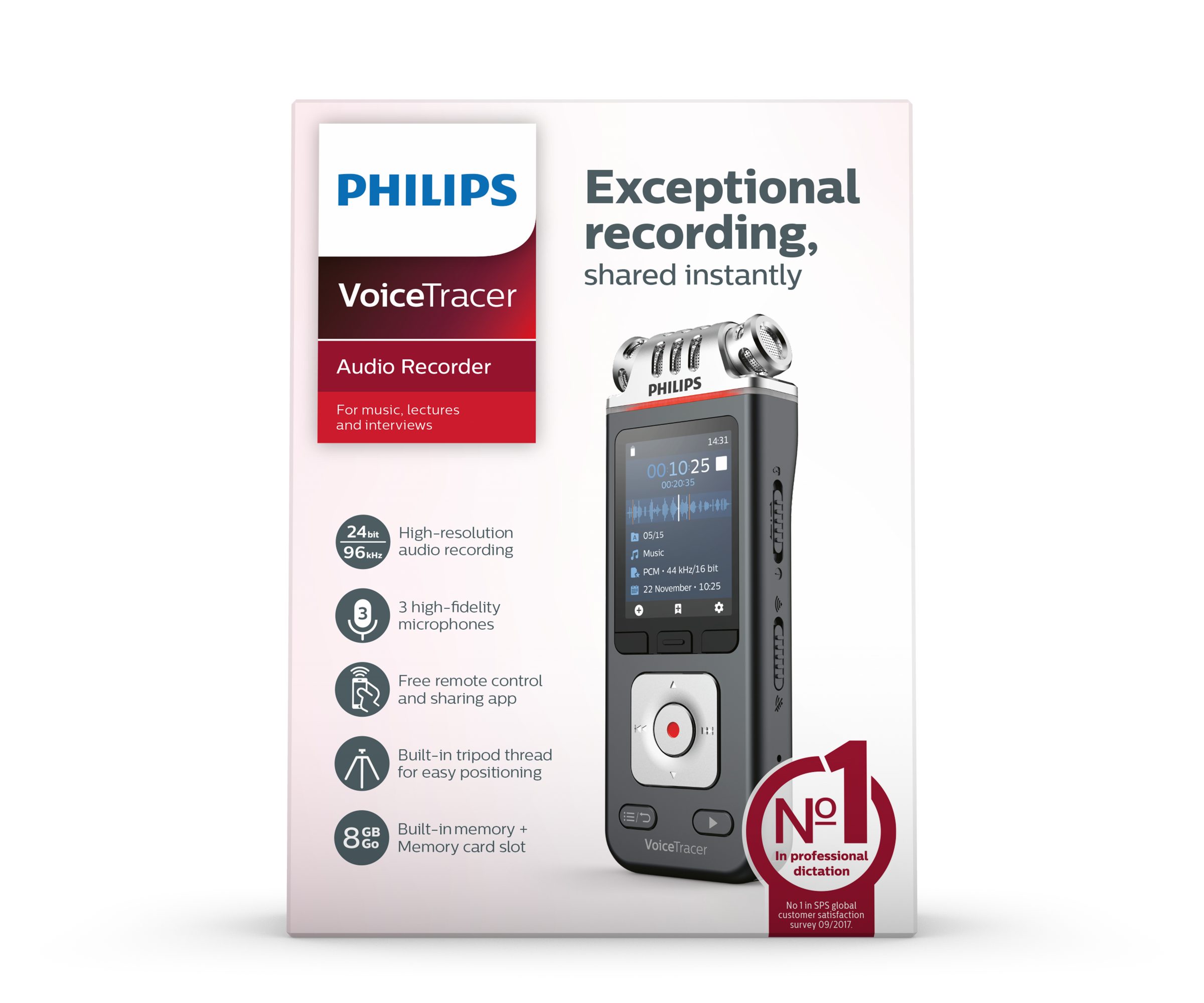 Philips DVT6110 Audiorecorder Digitales Diktiergerät (8GB, 24-Bit-/96-kHz, ClearVoice, WIFI App, Datentransfer)
