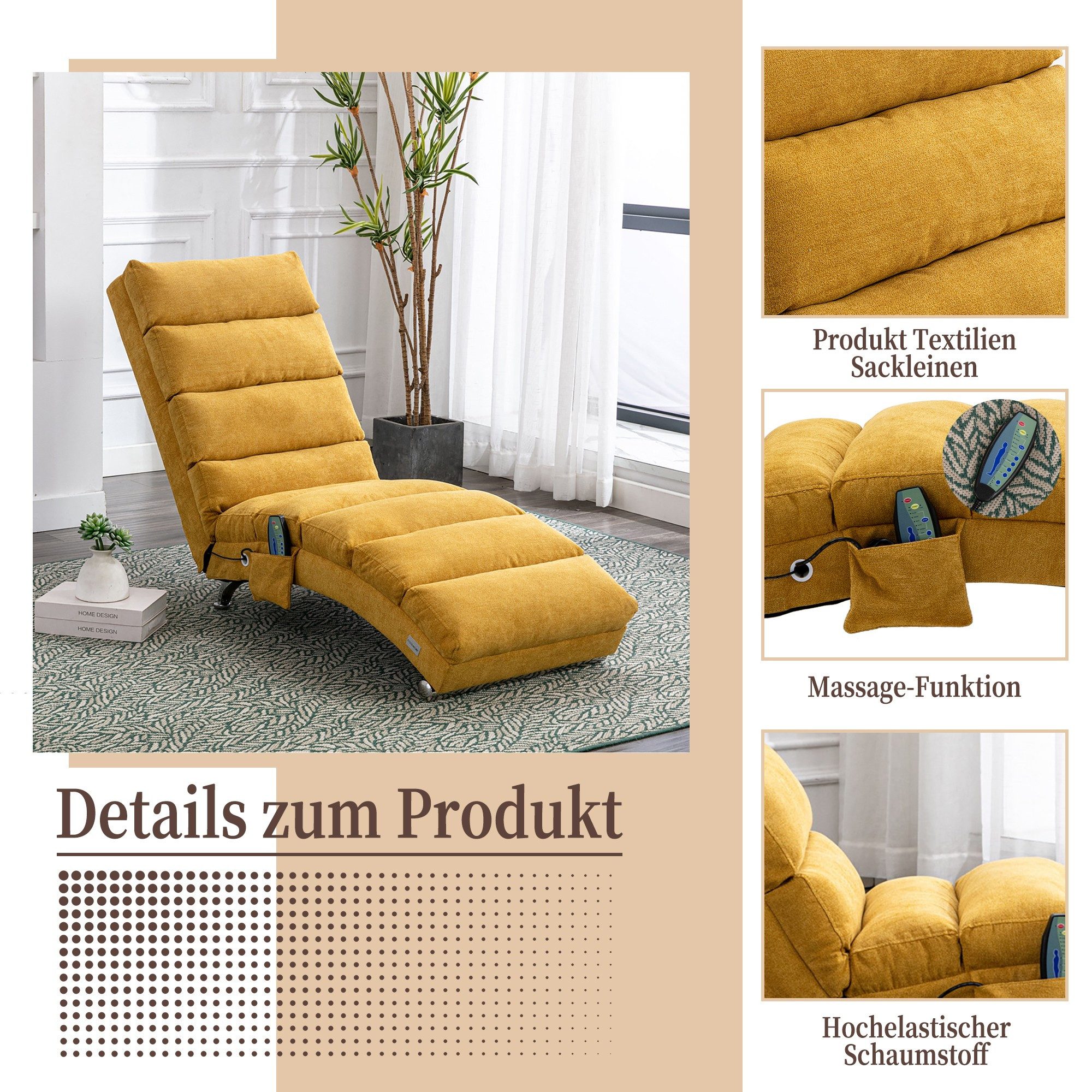 LVHOM Relaxsessel Sackleinen Massage-Liege INDOOR PREMIUM (Ergonomische Fernbedienungs-Steuerung, Sanfte Massageprogramme mit Fernbedienung, Schwerlastfähig bis – Bild 4 von 5