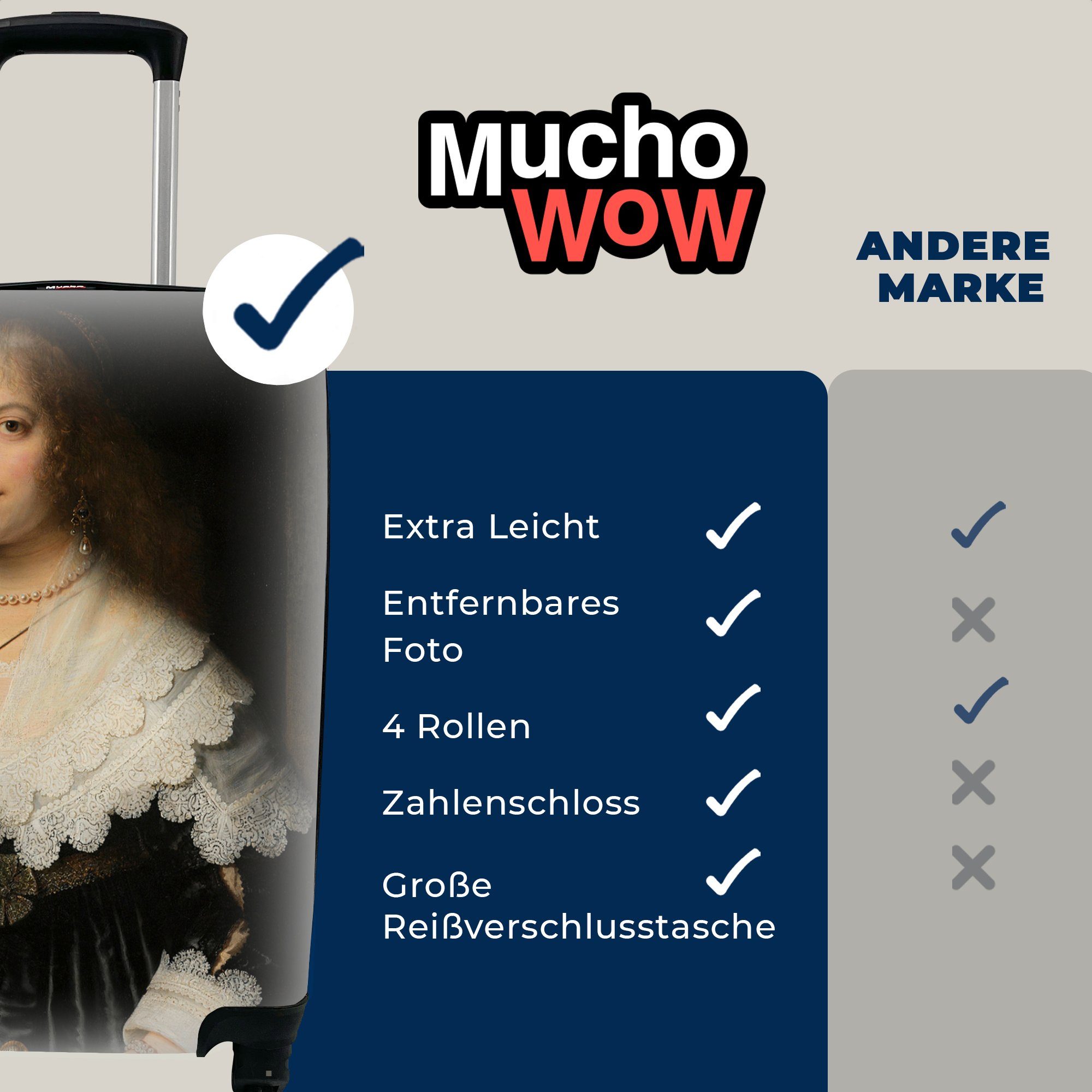 mit für Frau, Rembrandt, Rollen, von Handgepäckkoffer möglicherweise MuchoWow rollen, Maria 4 Gemälde Trip Handgepäck Reisetasche - Porträt Ferien, einer Reisekoffer Trolley,