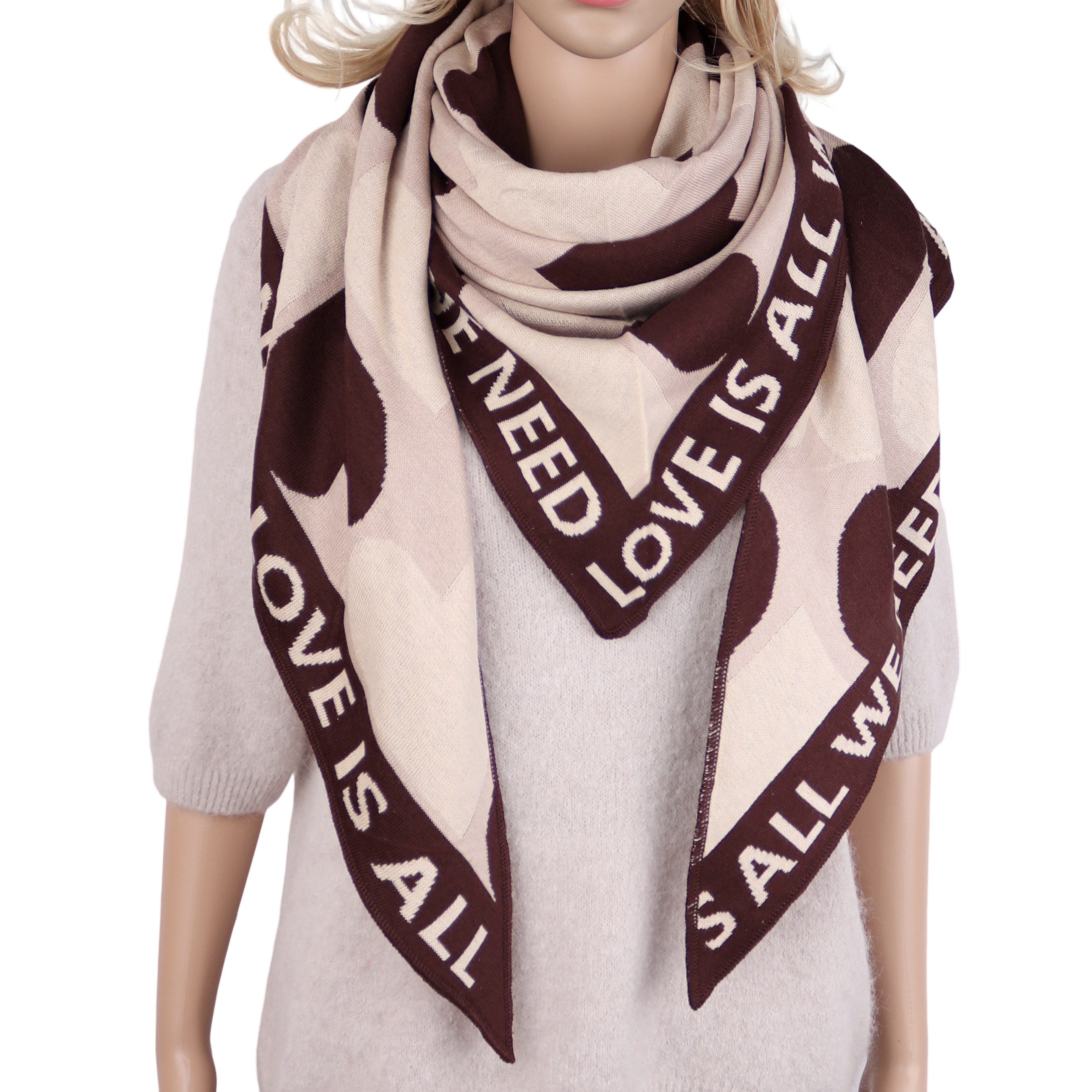 MIRROSI Dreieckstuch Damen Dreieckschal 86x170 cm, Love is All We Need, (Neue Kollektion Herbst/Winter 2026), weicher Viskose-Woll-Mix, Herzmuster, warmes Dreieckstuch