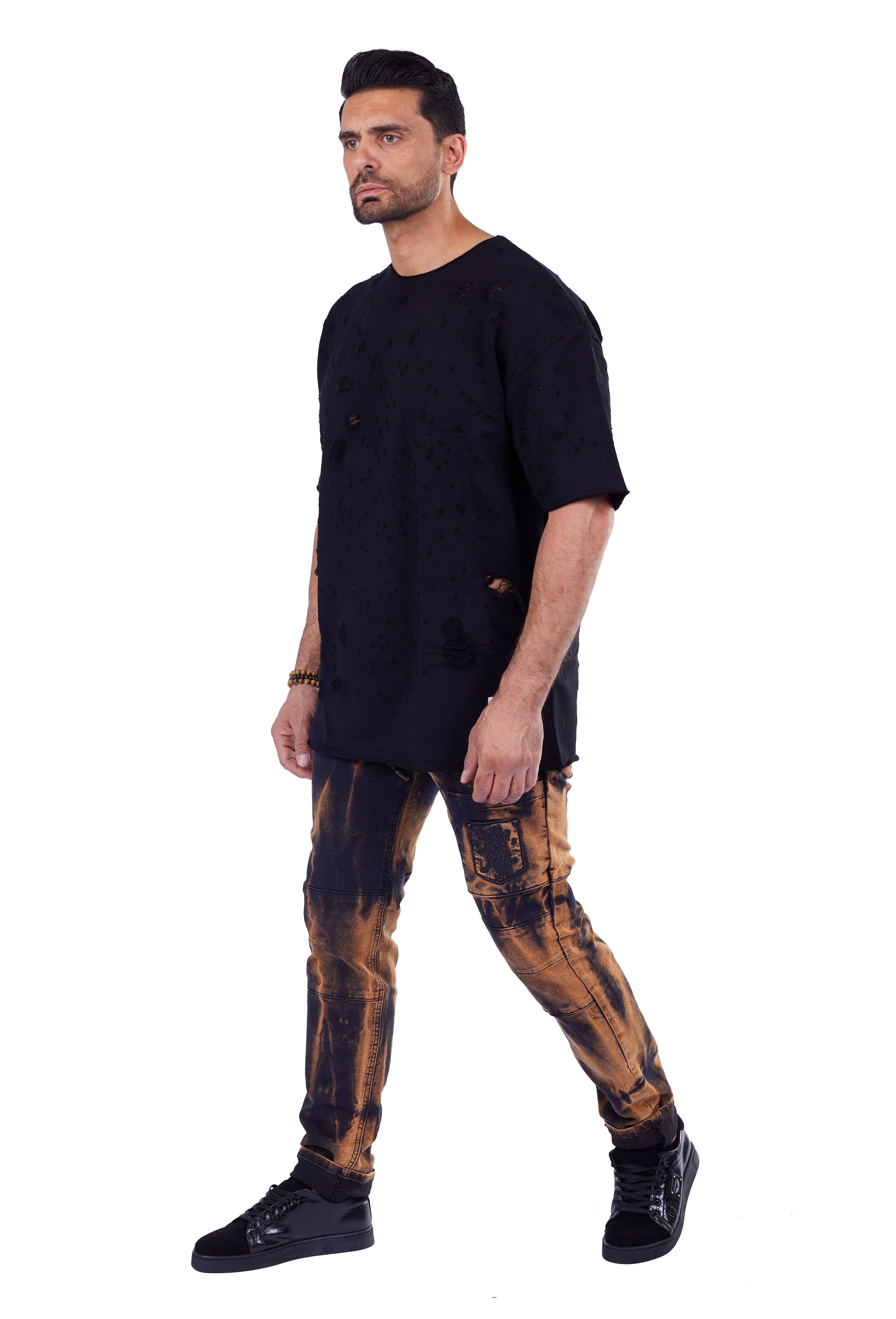 KINGZ Regular-fit-Jeans Designer Herren Jeans mit Stickereien