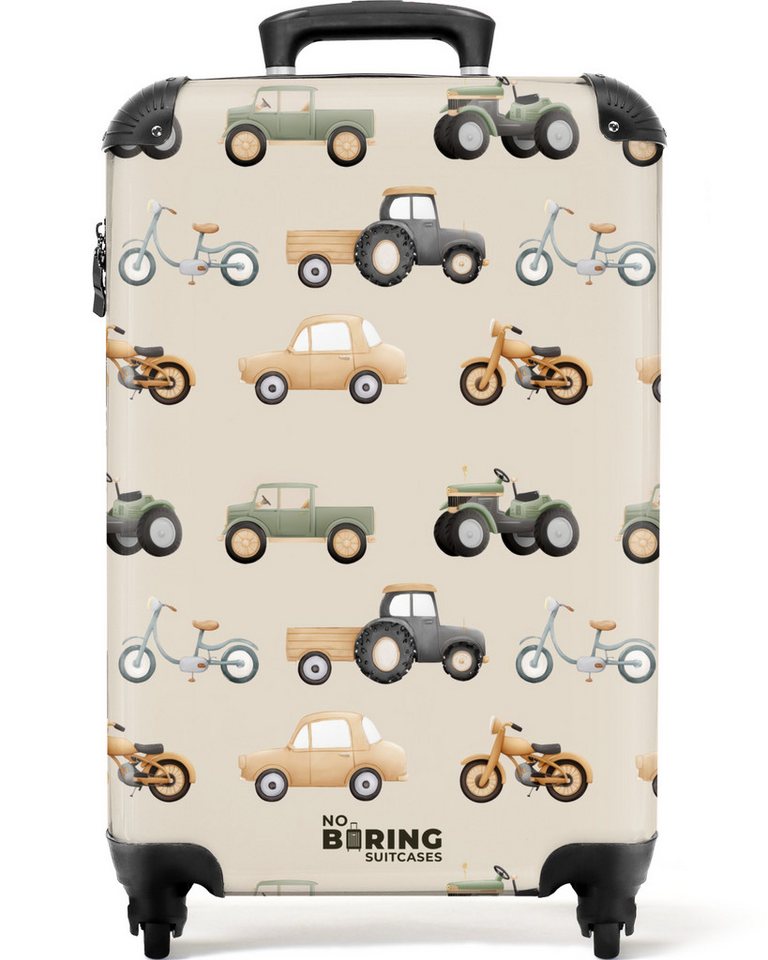 NoBoringSuitcases.com© Kinderkoffer Retro-Fahrzeugmuster 55x35x20cm, Handgepäck Koffer, Hartschalenkoffer Kinder, Reisekoffer Jungen