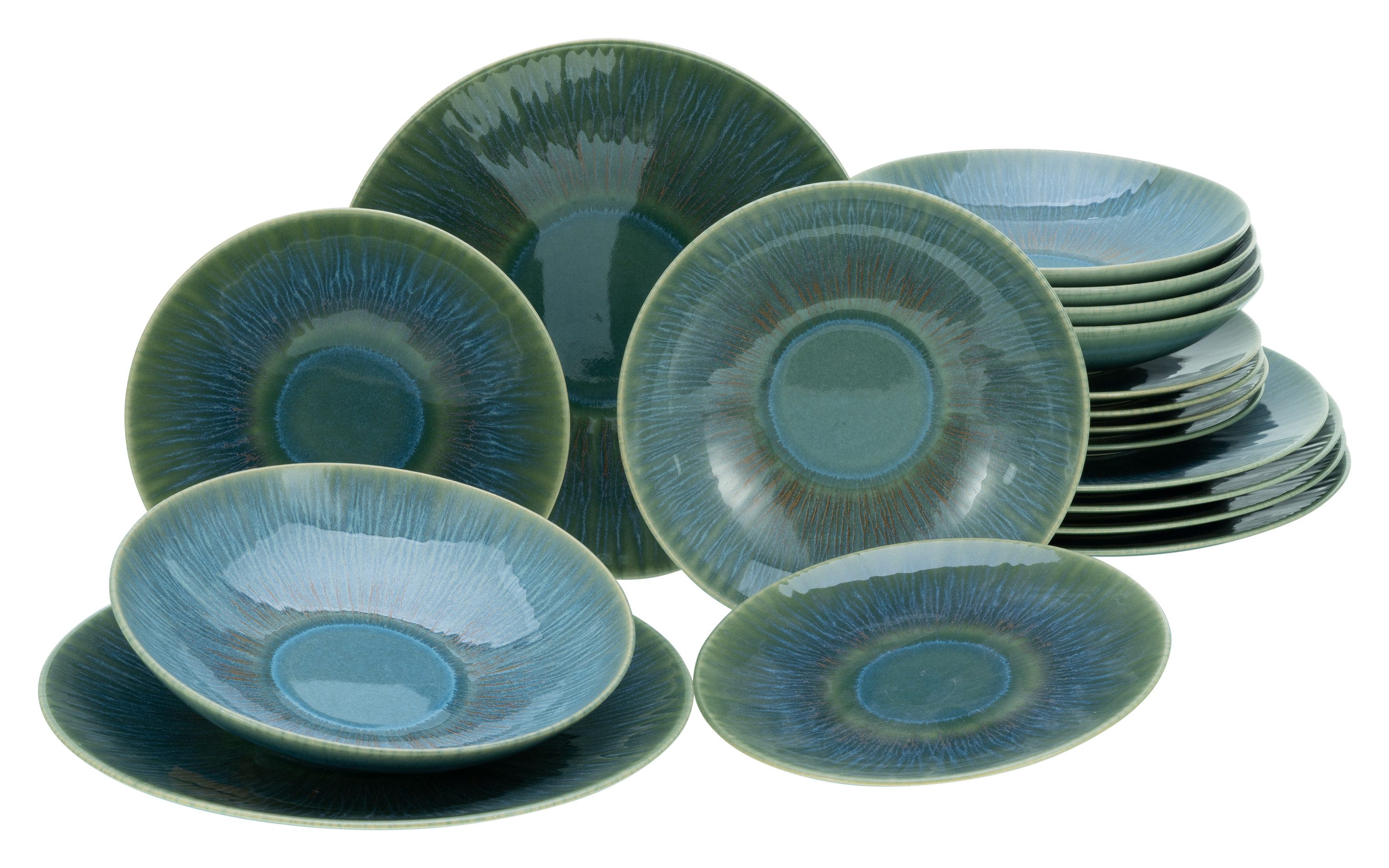 CreaTable Tafelservice Sea Breeze Mint (18-tlg), 6 Personen, Steinzeug