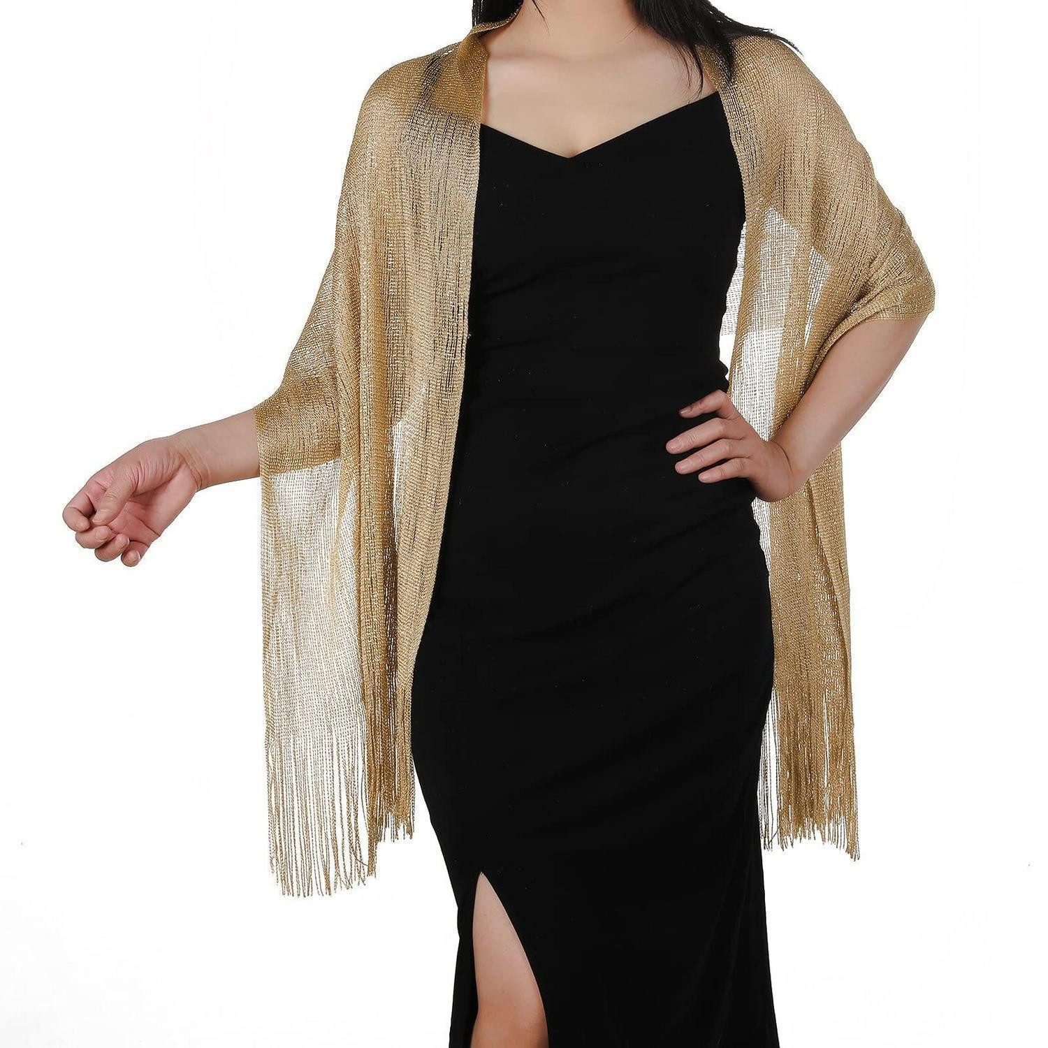 LuxusKollektion Modeschal Schal Damen Metallic Glitzer mit Clip Silbergrau, (1-St)