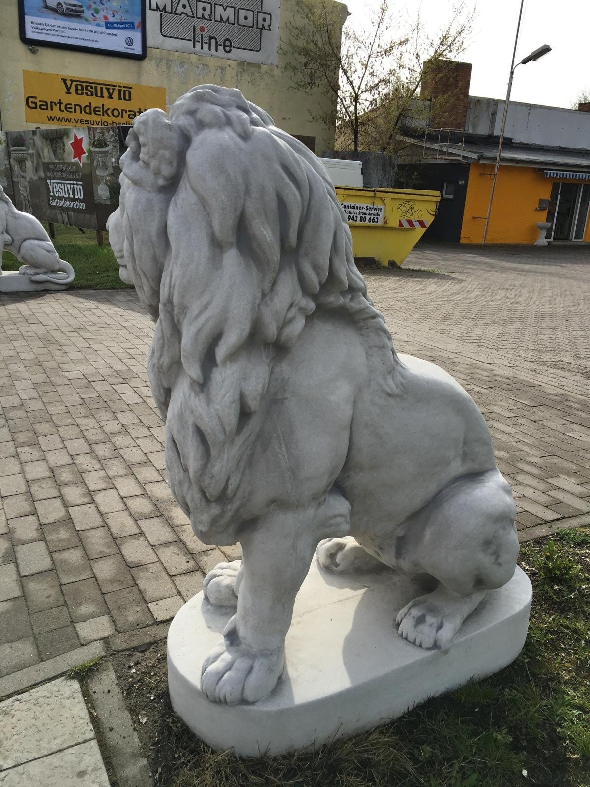 Antikes Wohndesign Gartenfigur XXXL Löwe Löwen Türwächter Tierfigur Steinskulpt Torwächter Steinfigur