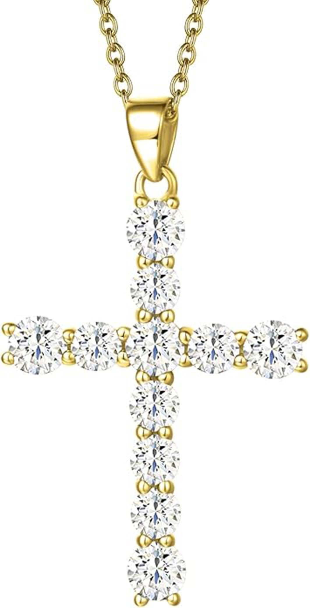 Kette mit Anhänger D/E VVS/VS,14K Gold,Damen Kreuz Diamant Halskette,Kreuz Halskette