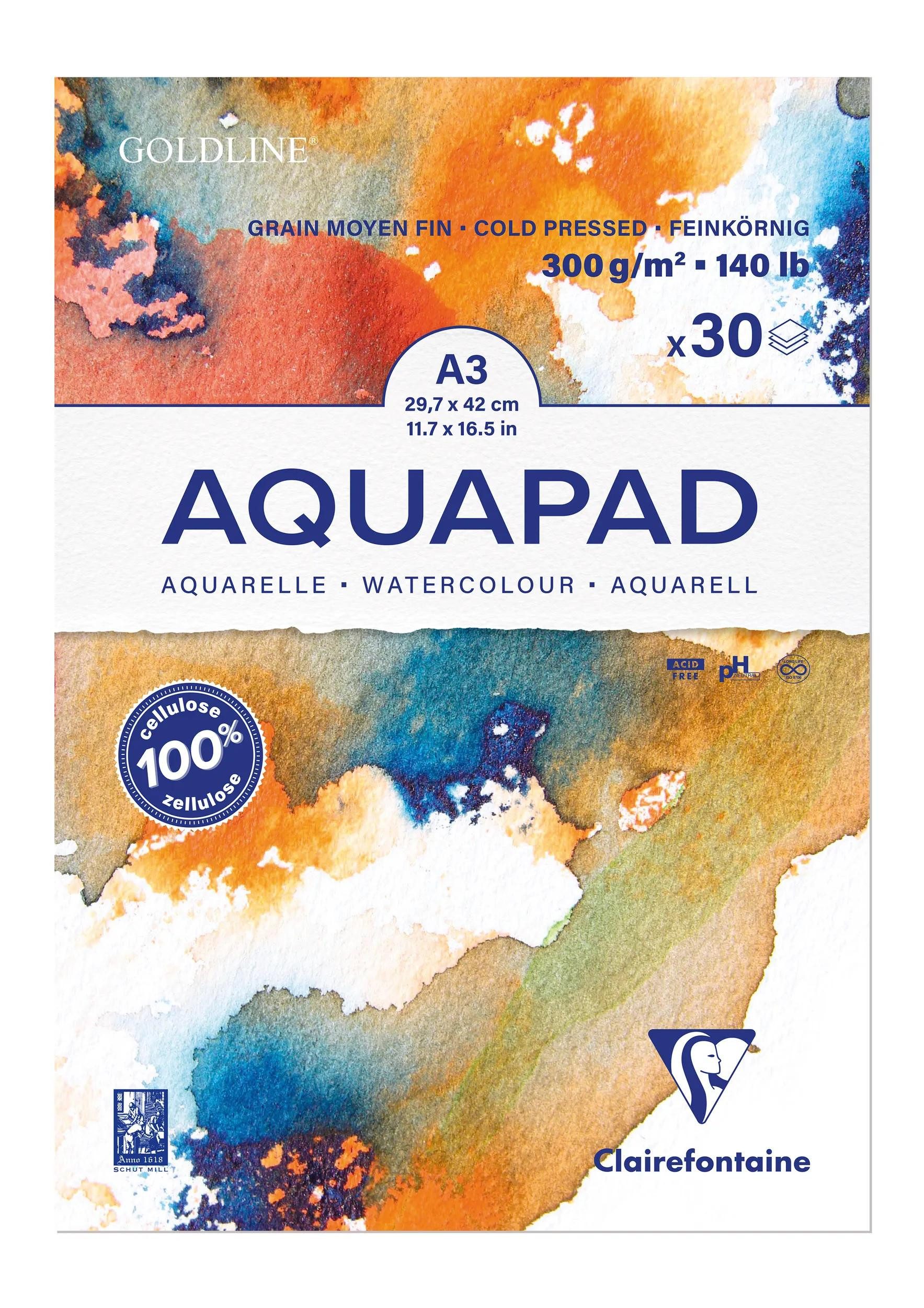 Zeichenpapier 3x Aquarellblock Goldline Aquapad A3 30 Blatt weiß 975722C