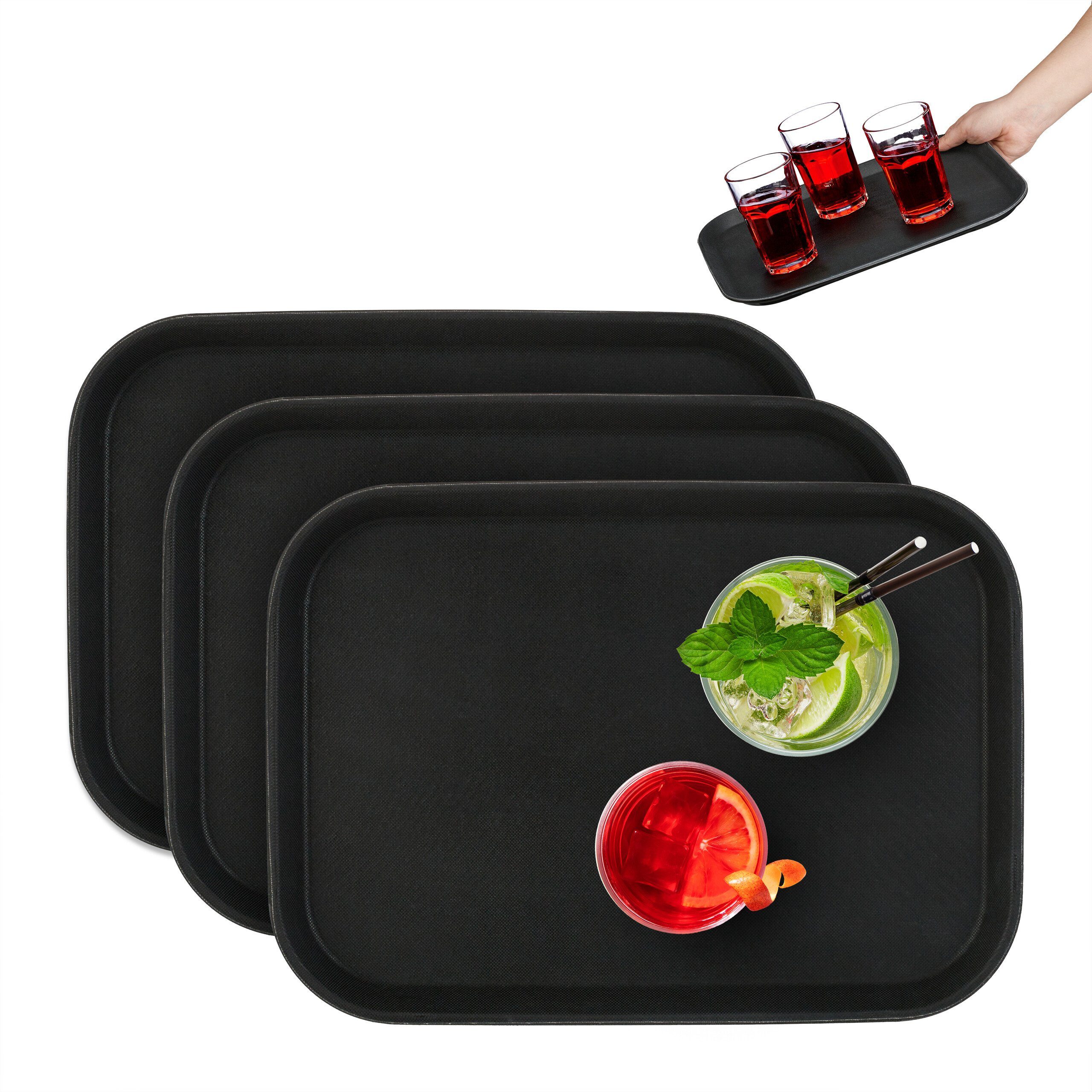 relaxdays Tablett Gastro Serviertablett 3er Set, Kunststoff, (3-tlg)