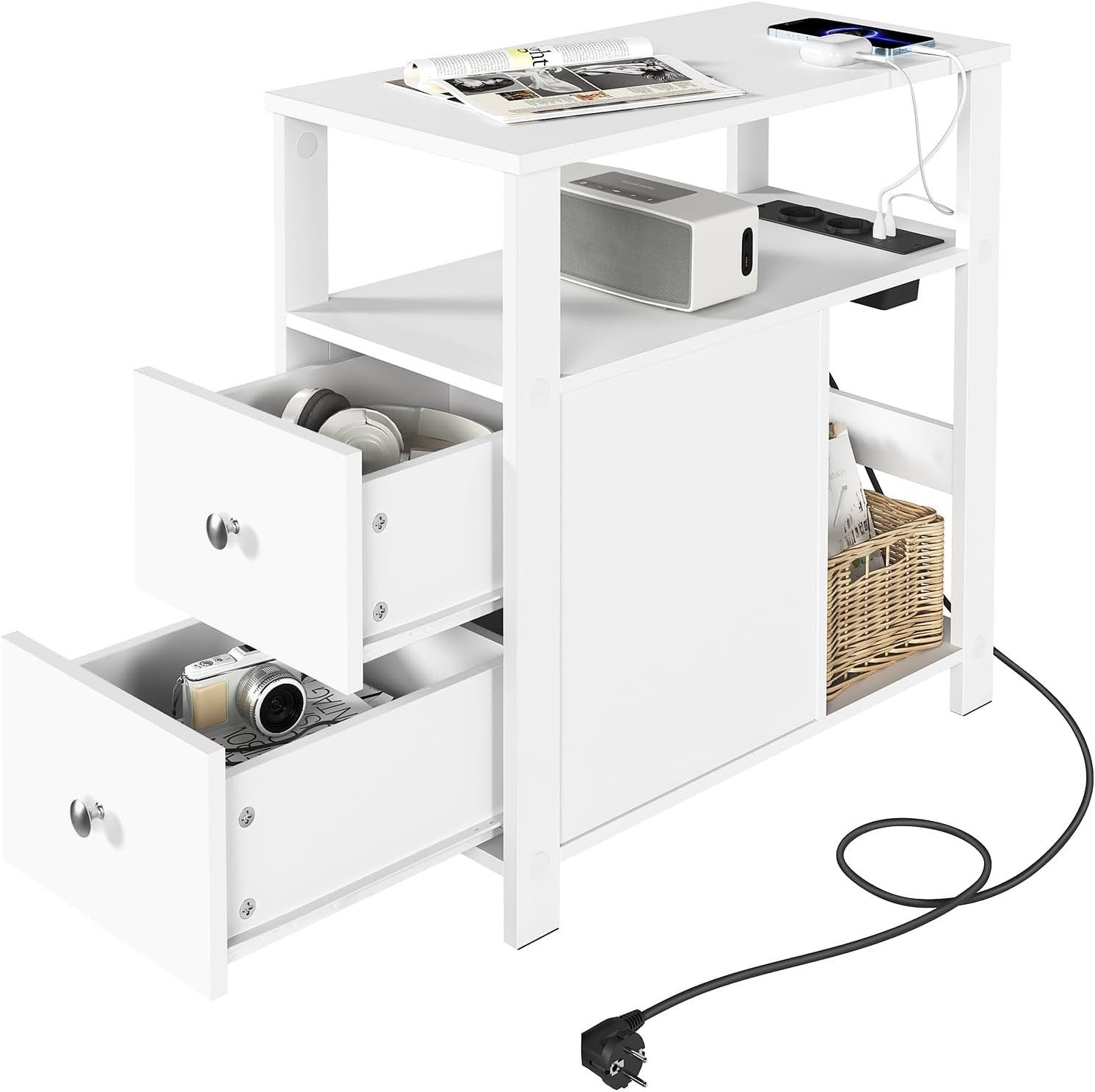 Woltu Beistelltisch, Nachttisch mit ladestation, 60x60x30 günstig online kaufen
