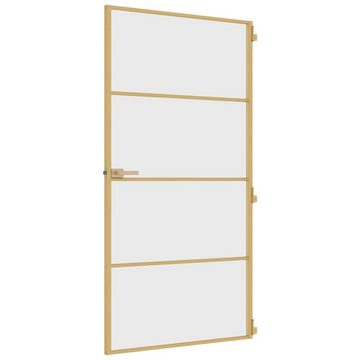 vidaXL Haustür Innentür Zimmertür Glas Schlank Golden 102,5x201,5 cm Hartglas und Alu