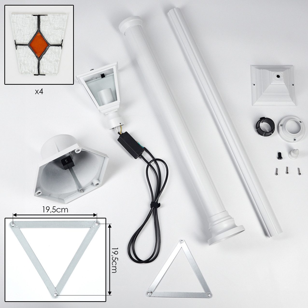 hofstein Pollerleuchte Außenwegeleuchte aus Metall/Glas in Weiß/Klar/Orange, Wegelampe im Antik/Landhaus/Vintage-Design, Höhe 296 cm, E27, IP44