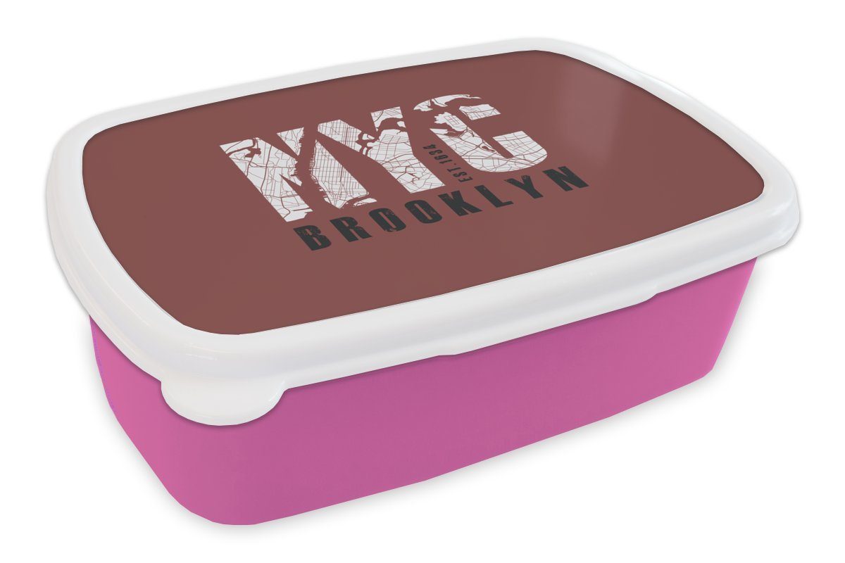 Erwachsene, Lunchbox Snackbox, (2-tlg), New NYC für Mädchen, Kunststoff, - York Brotdose Brooklyn, Kinder, Kunststoff Brotbox - MuchoWow rosa