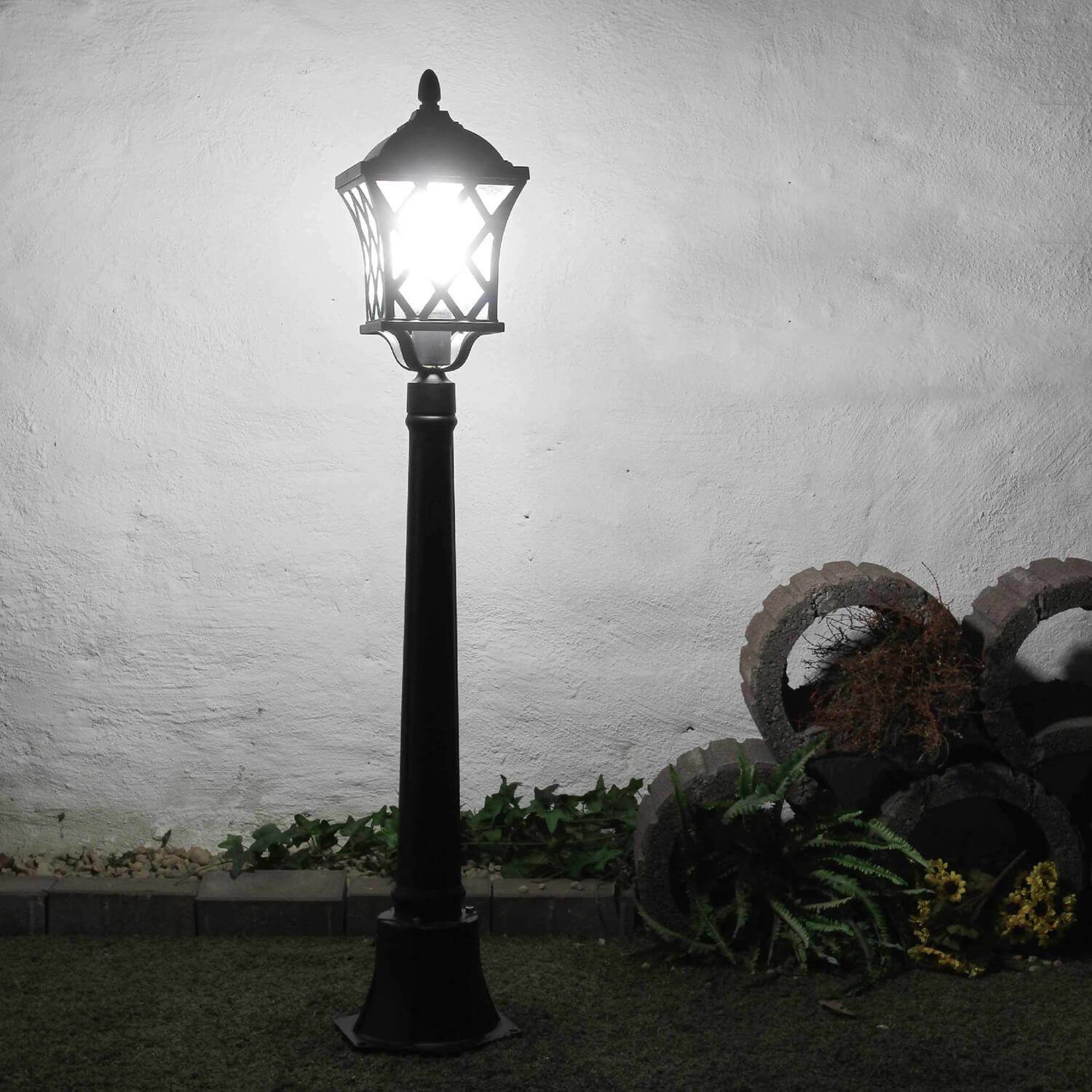 Licht-Erlebnisse Außen-Stehlampe TAY, Standleuchte Gartenbeleuchtung Aluminium Leuchtmittel, Anthrazit Glas ohne