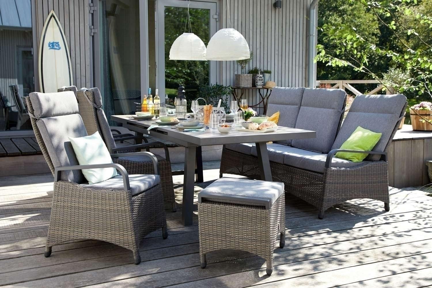 Outdoor Gartensessel KOMIDO, Anthrazit, Braun, B 60 cm, Aluminium, (Set, 2-St), Kunststoffgeflecht, Rückenlehne 2-fach verstellbar