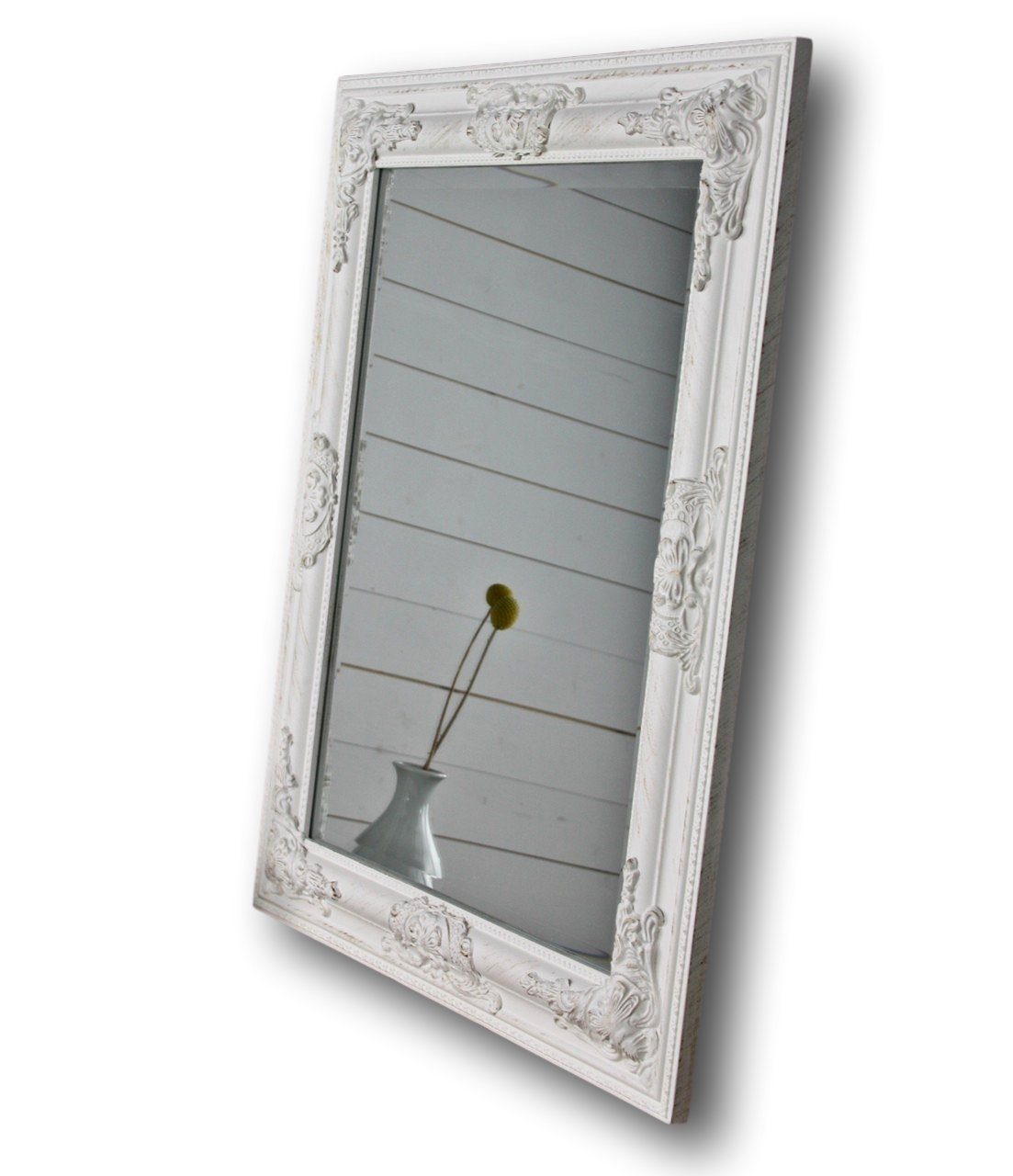 elbmöbel Wandspiegel Spiegel weiß 62cm barock Holz, Wandspiegel: Barockrahmen 62x52x7 cm weiß stilvoll Verziert Shabby Chic Weiß | Weiß