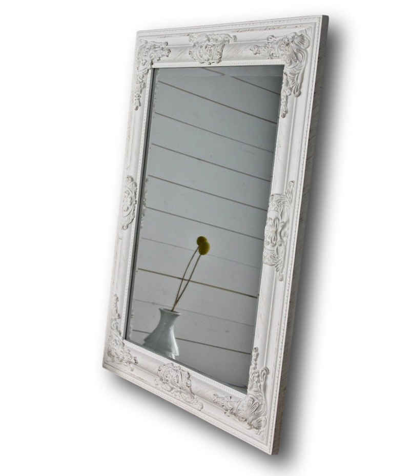 elbmöbel Настенное зеркало Зеркало weiß 62cm barock Holz, Настенное зеркало: Barockrahmen 62x52x7 cm weiß stilvoll Verziert Shabby Chic