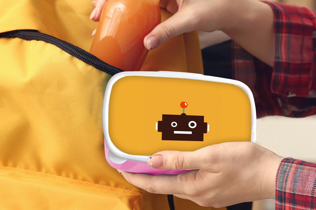 - MuchoWow Gelb Kunststoff Gesicht Roboter - Lunchbox Erwachsene, Brotdose Mädchen, rosa Jungen Antenne für Kunststoff, Kinder, - - Kind, Brotbox - (2-tlg), Snackbox,