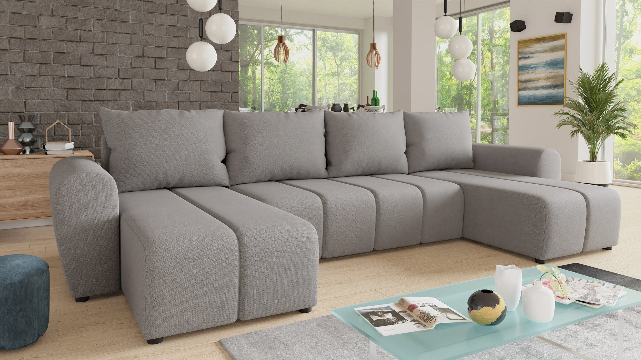 Sofnet Wohnlandschaft Cleo U, mit Schlaffunktion und Bettkasten, Ecksofa, U-Form Couch, Schlafsofa Soro 90