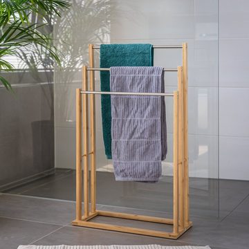 bremermann Handtuchhalter Stand-Handtuchhalter freistehend, 3 Stangen, Handtuchständer, Bambus