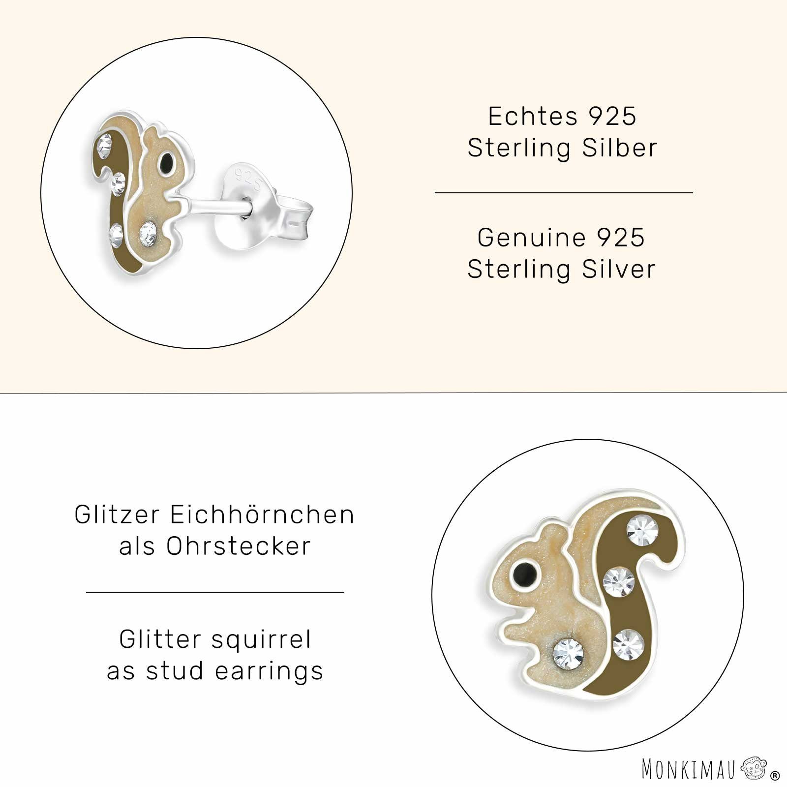 Monkimau Ohrringe Glitzer aus Eichhörnchen Paar (Packung) Ohrstecker Silber 925