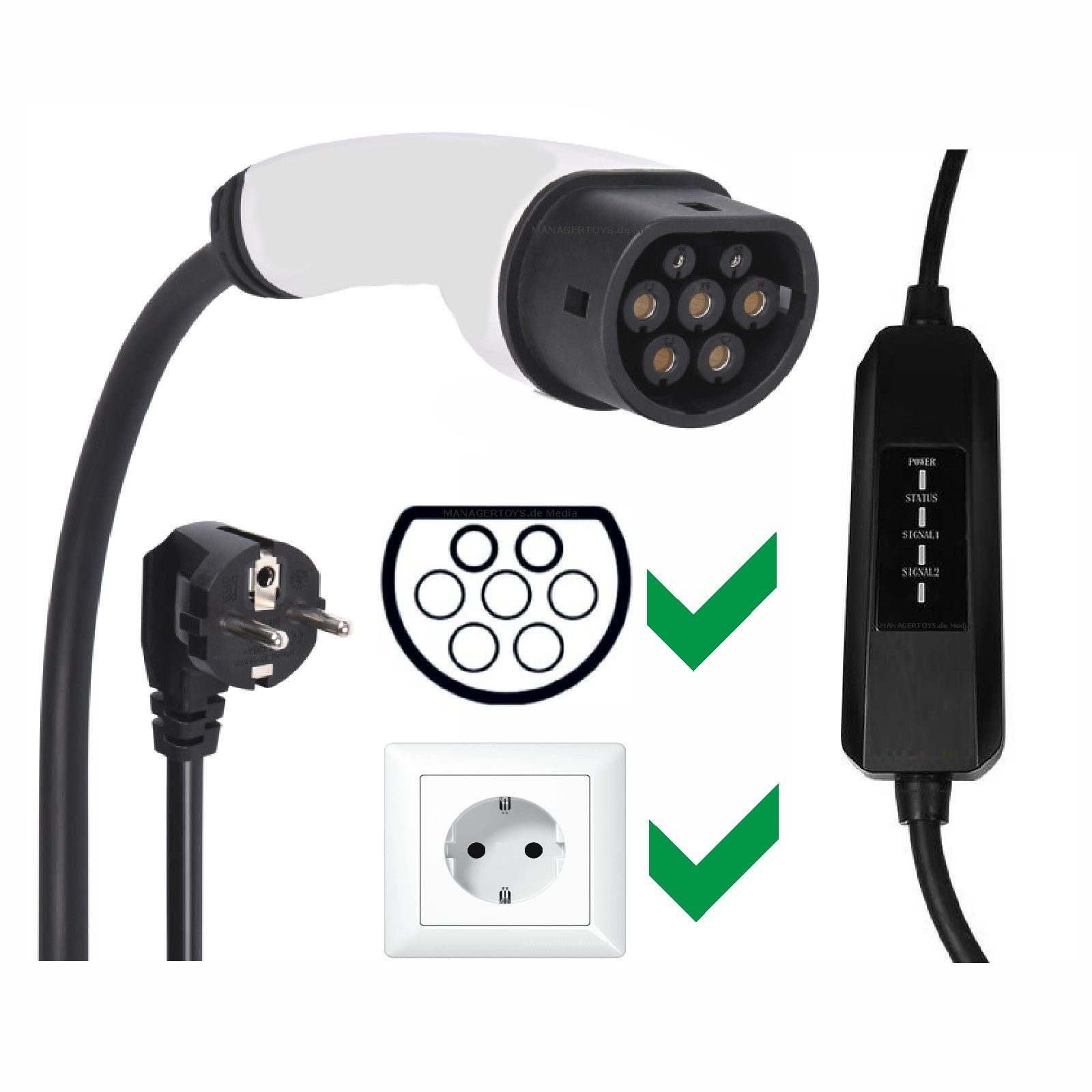 IWH Universal Ladekabel für EAuto zum Laden an 230 Volt Steckdose Typ