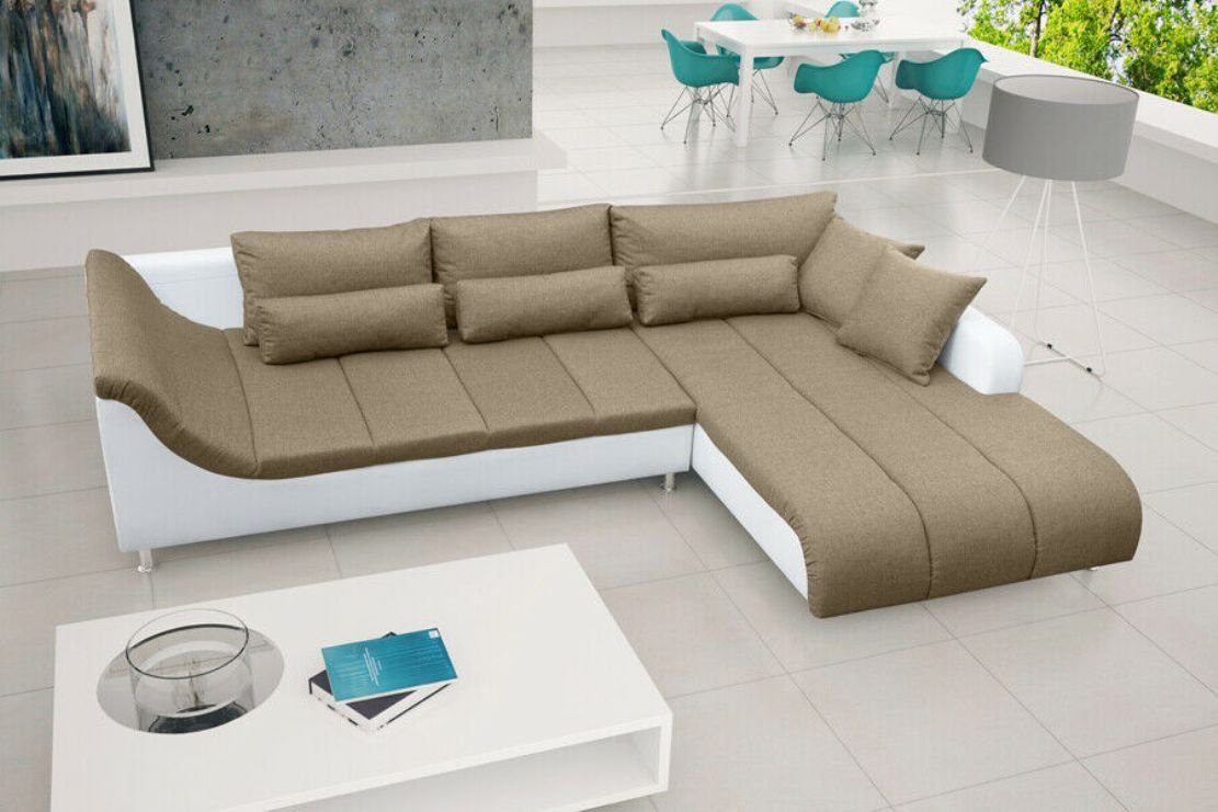JVmoebel Ecksofa, Sofa Designer Garnitur Ecksofa Couch Polster Ecke Sofas Textil Braun/Weiß