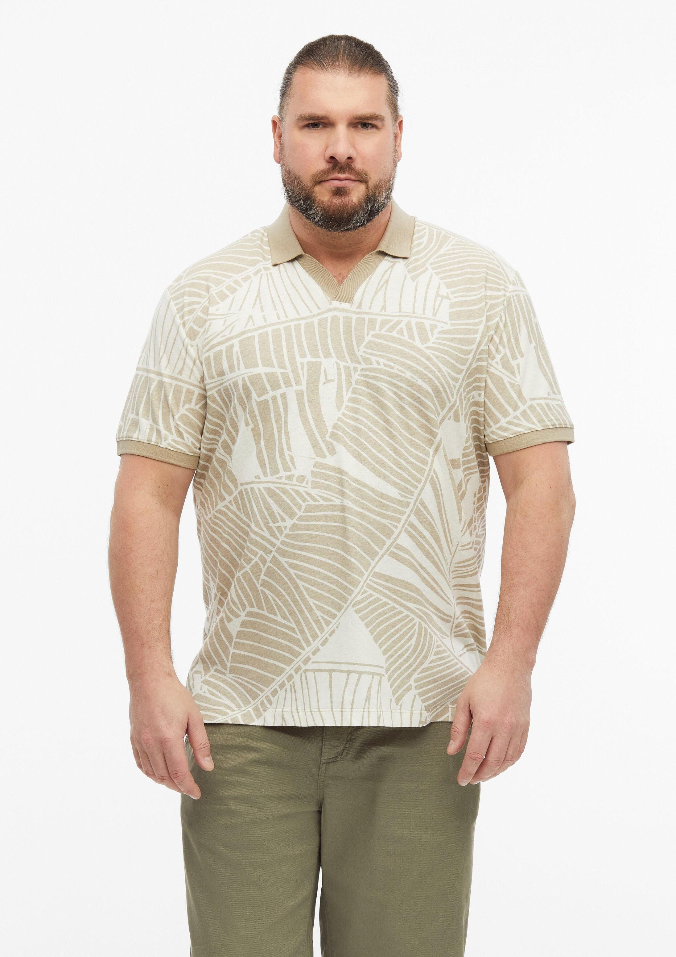 s.Oliver Kurzarmshirt Polo-Shirt Print-Poloshirt aus Baumwoll-Leinen-Mix